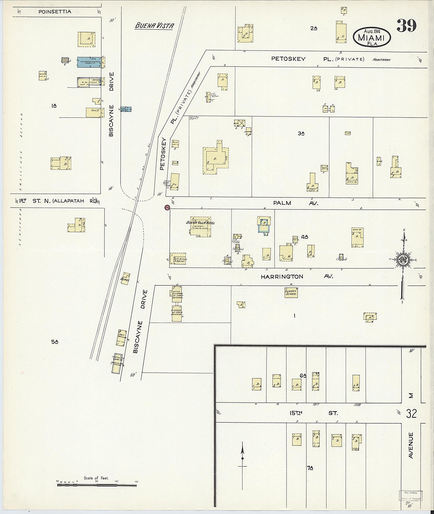This old map of Miami, Dade County, Florida was created by Sanborn Map Company in 1914