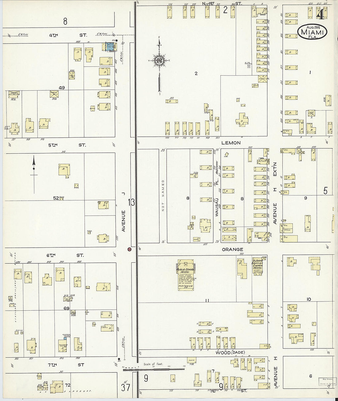 This old map of Miami, Dade County, Florida was created by Sanborn Map Company in 1914
