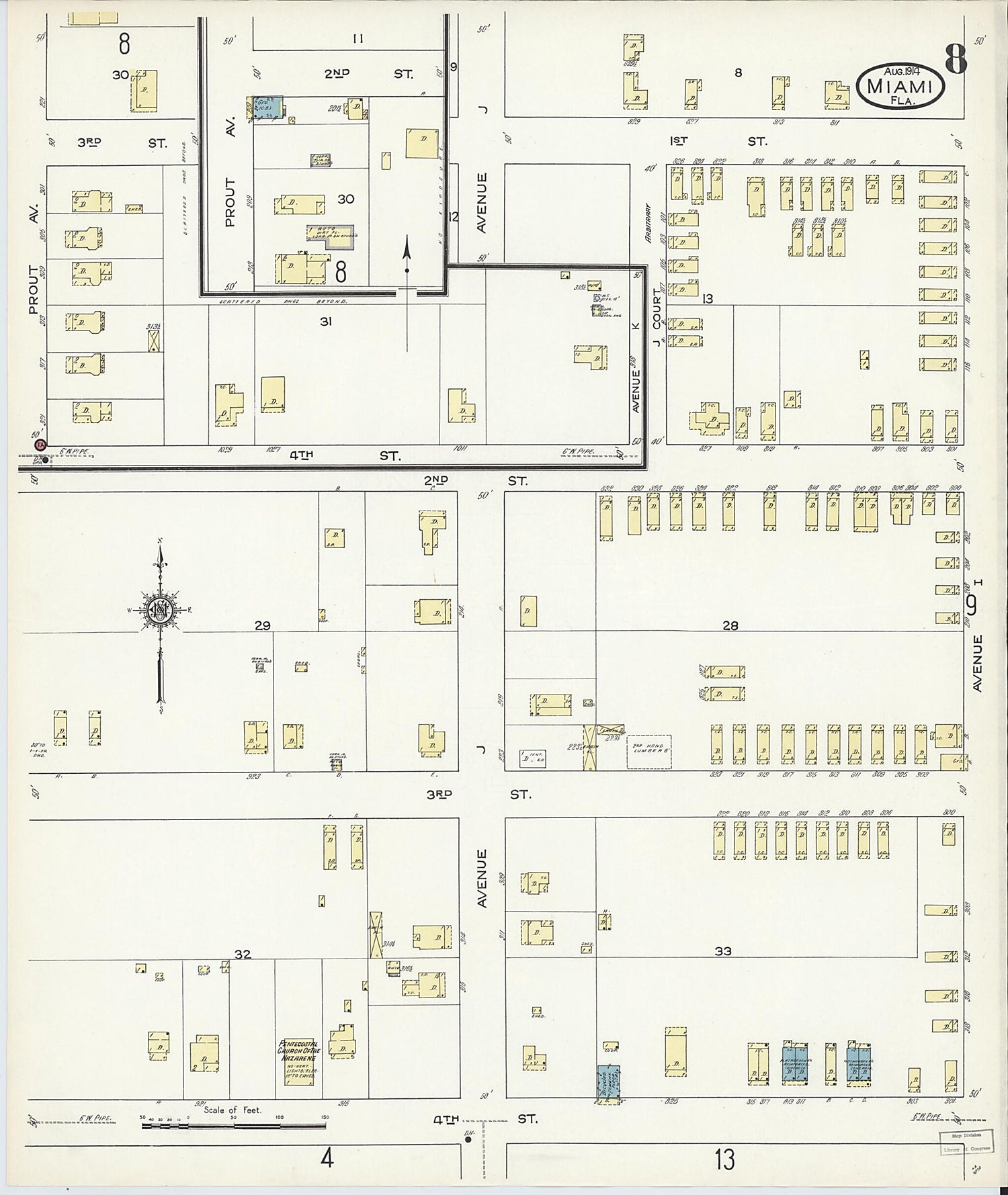 This old map of Miami, Dade County, Florida was created by Sanborn Map Company in 1914