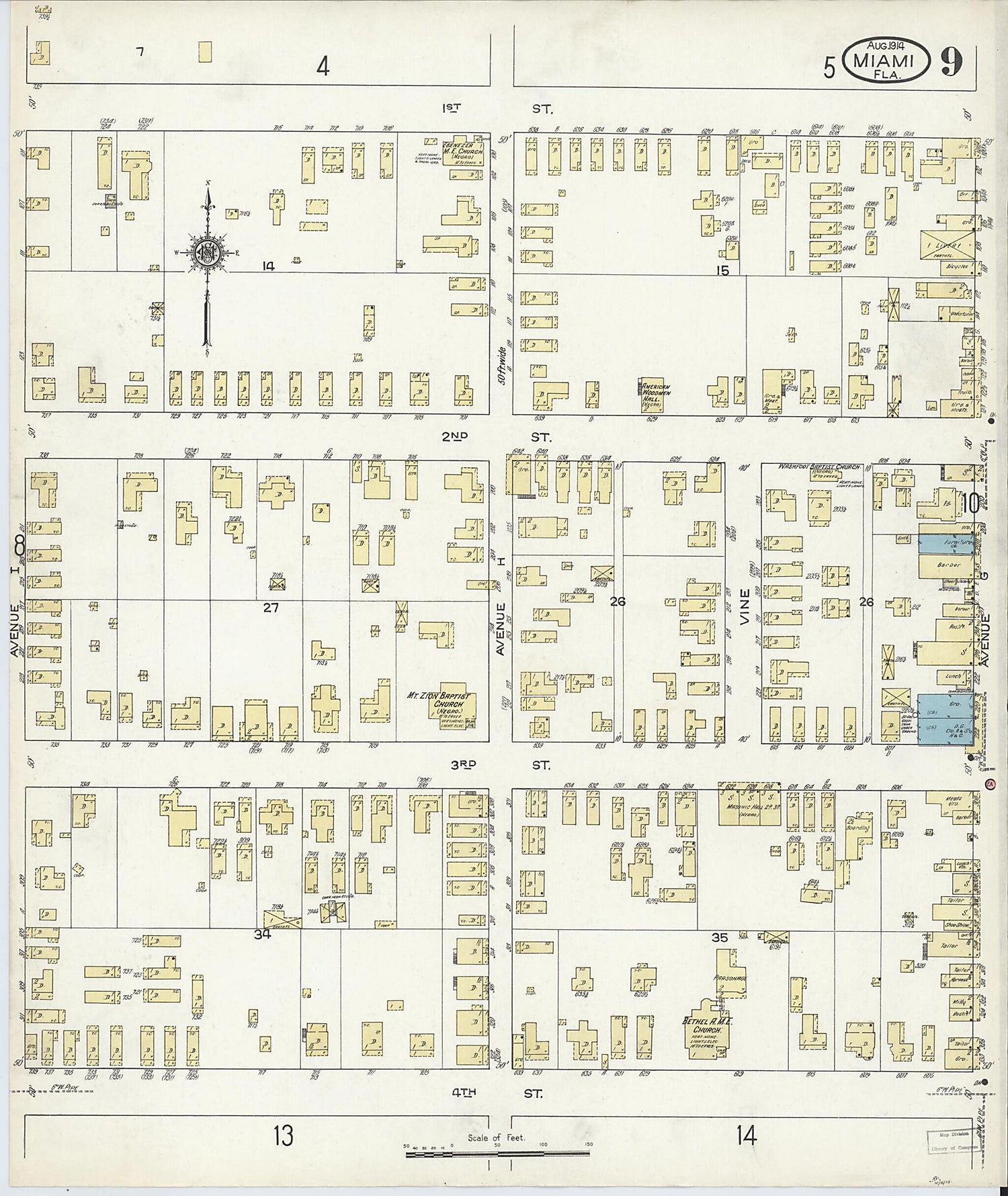This old map of Miami, Dade County, Florida was created by Sanborn Map Company in 1914