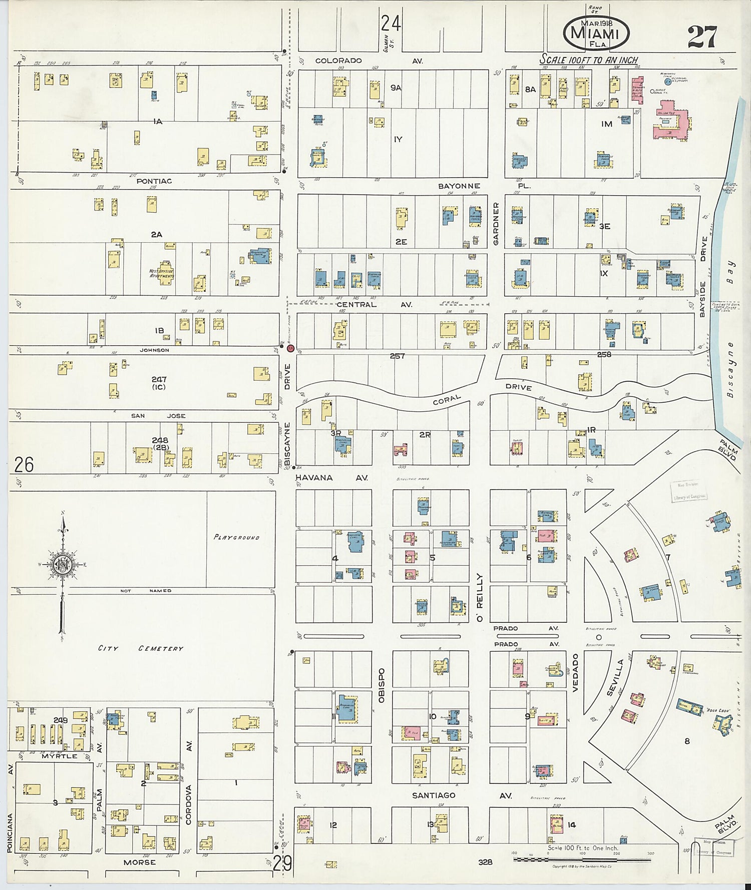 This old map of Miami Beach, Dade County, Florida was created by Sanborn Map Company in 1918