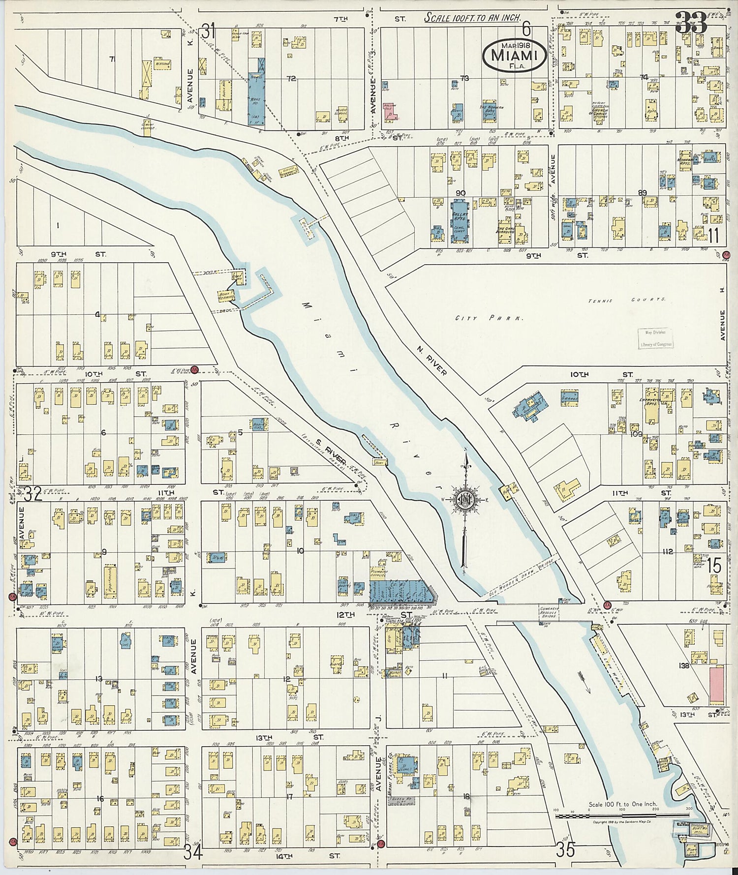 This old map of Miami Beach, Dade County, Florida was created by Sanborn Map Company in 1918