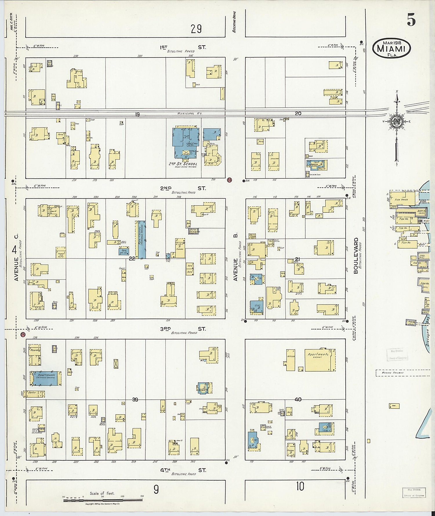 This old map of Miami Beach, Dade County, Florida was created by Sanborn Map Company in 1918