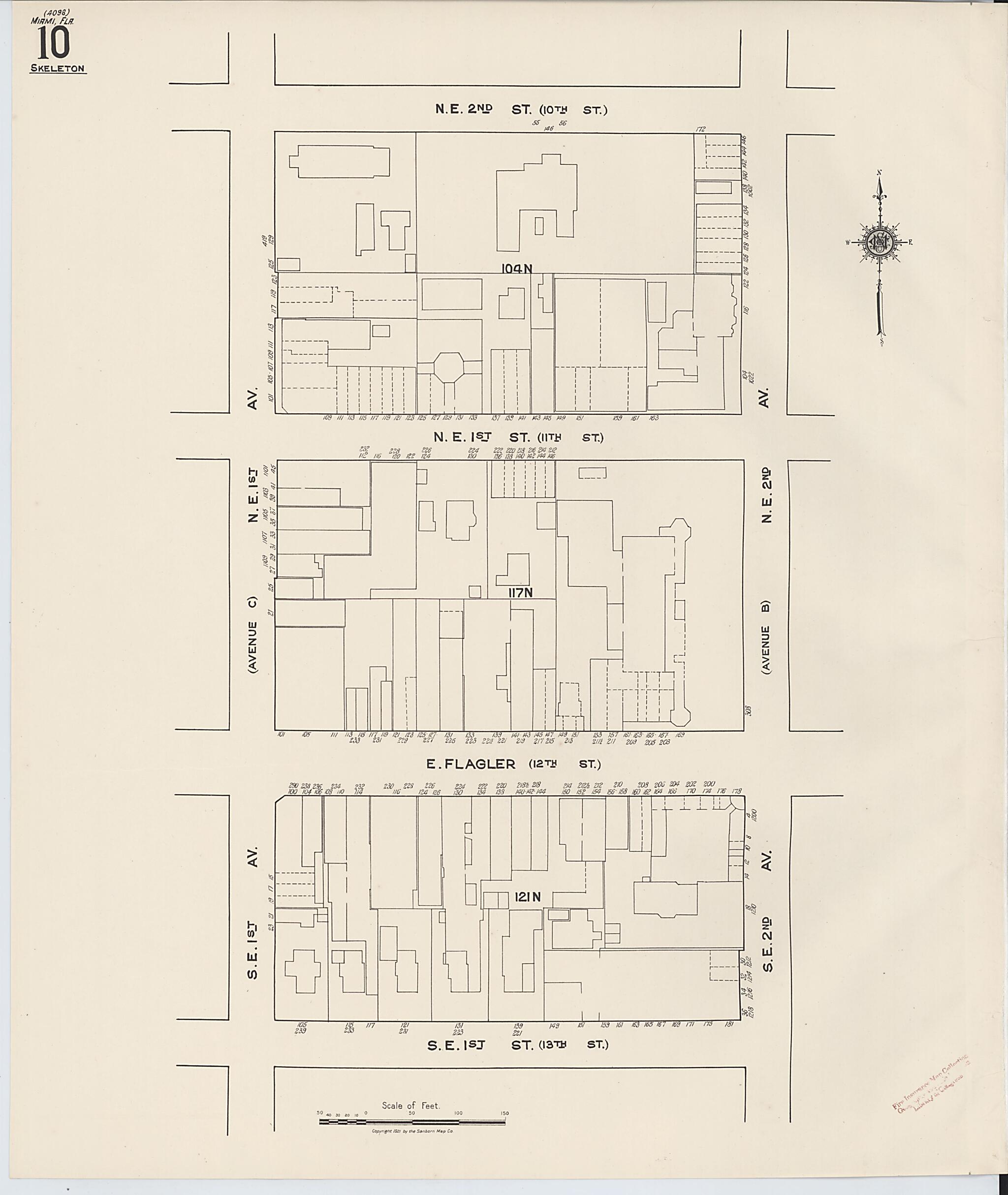 This old map of Miami, Dade County, Florida was created by Sanborn Map Company in 1921, 1924