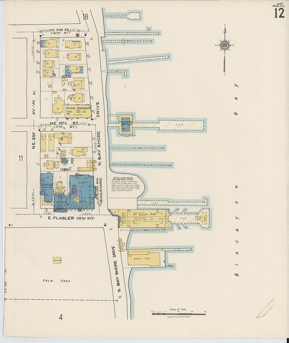 This old map of Miami, Dade County, Florida was created by Sanborn Map Company in 1921, 1924