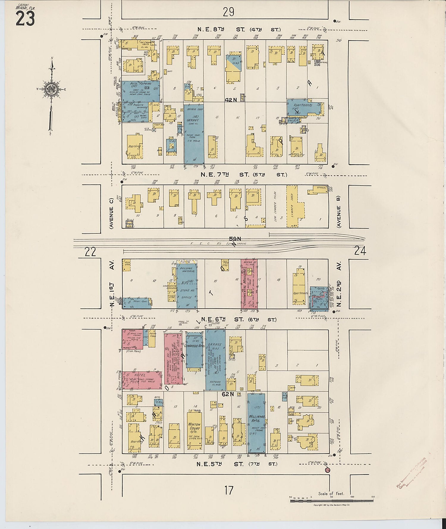 This old map of Miami, Dade County, Florida was created by Sanborn Map Company in 1921, 1924