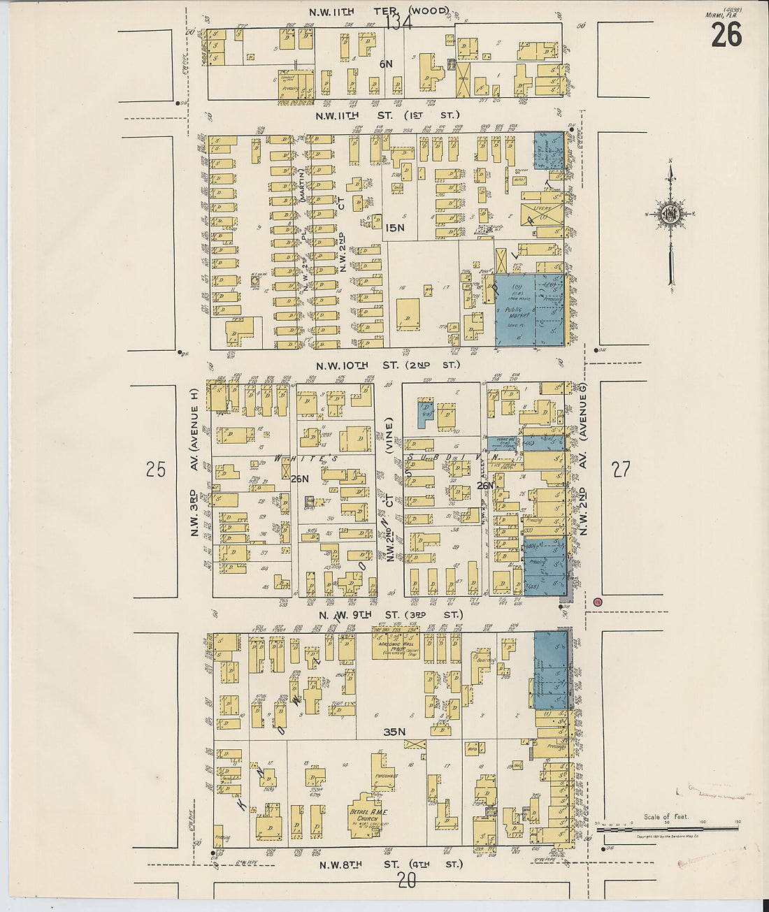 This old map of Miami, Dade County, Florida was created by Sanborn Map Company in 1921, 1924