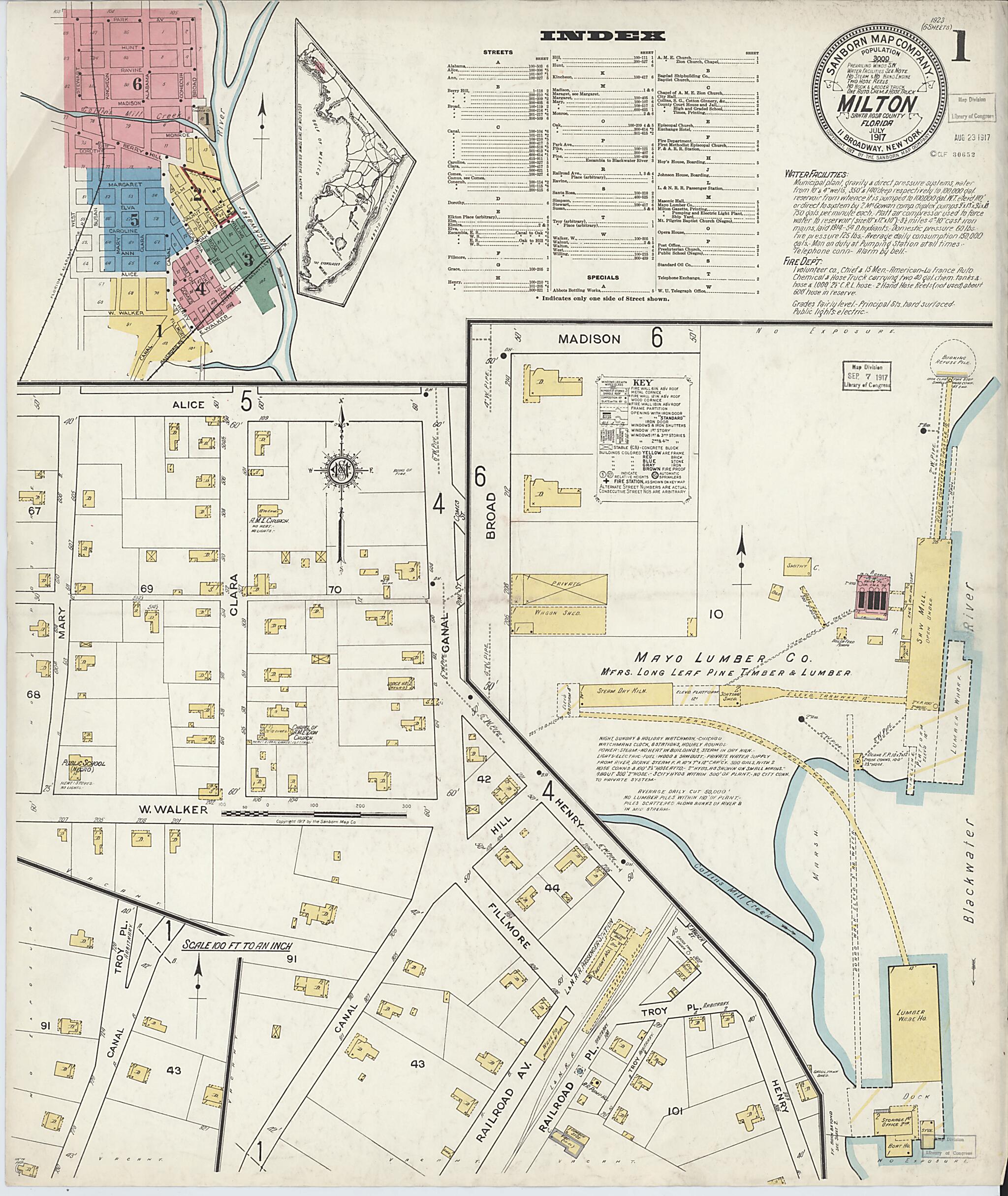 This old map of Milton, Santa Rosa County, Florida was created by Sanborn Map Company in 1917