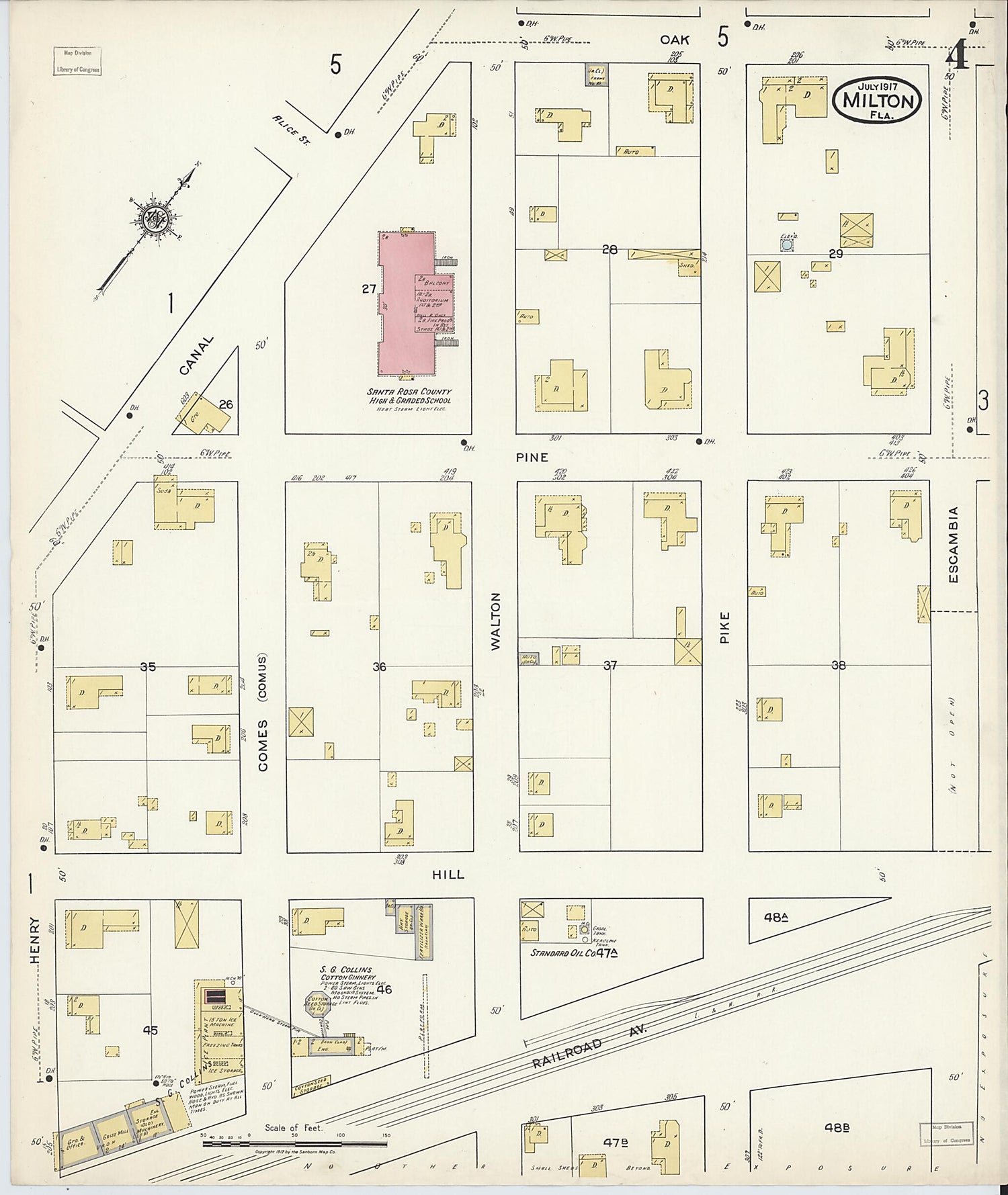 This old map of Milton, Santa Rosa County, Florida was created by Sanborn Map Company in 1917