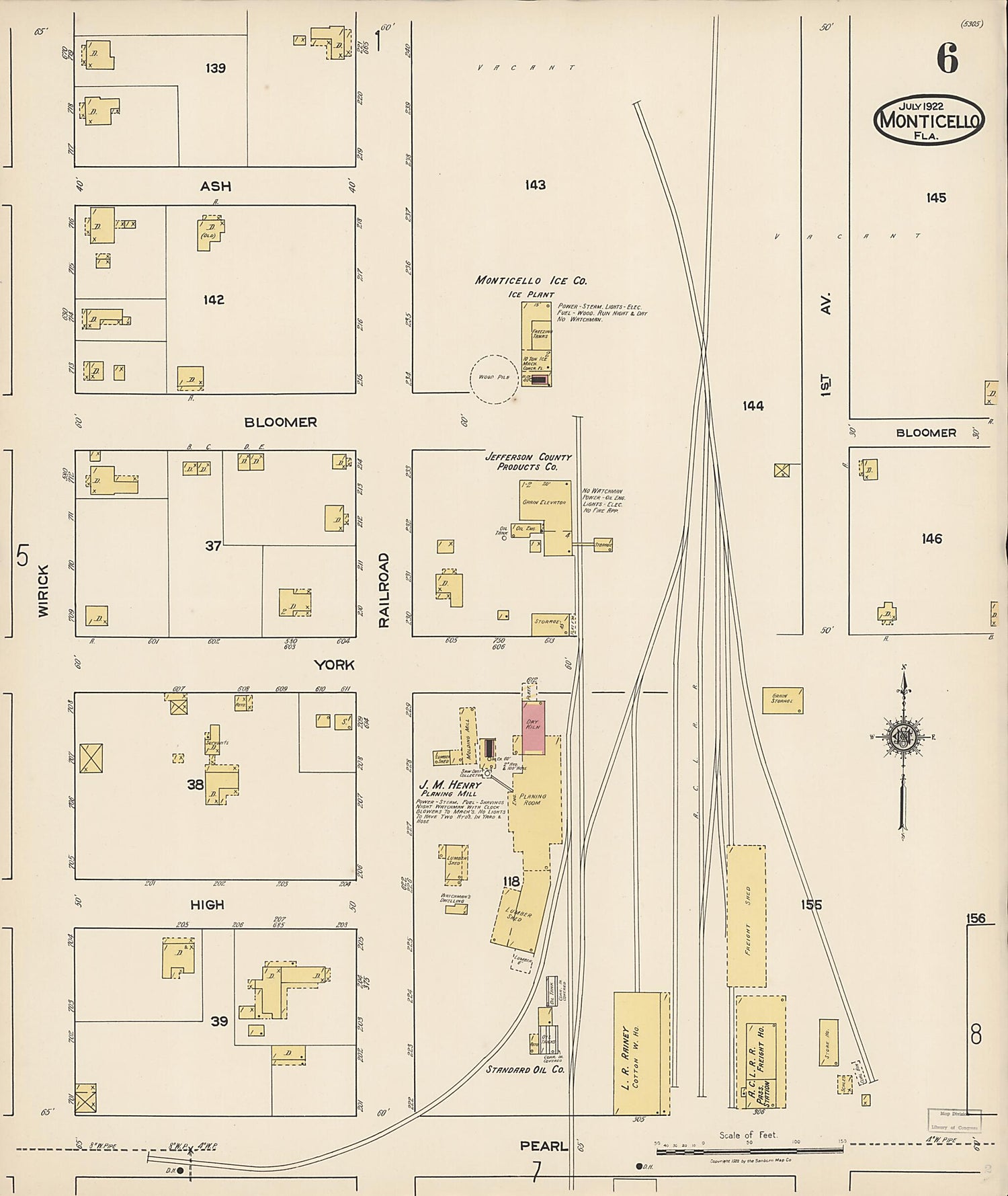 This old map of Monticello, Jefferson County, Florida was created by Sanborn Map Company in 1922