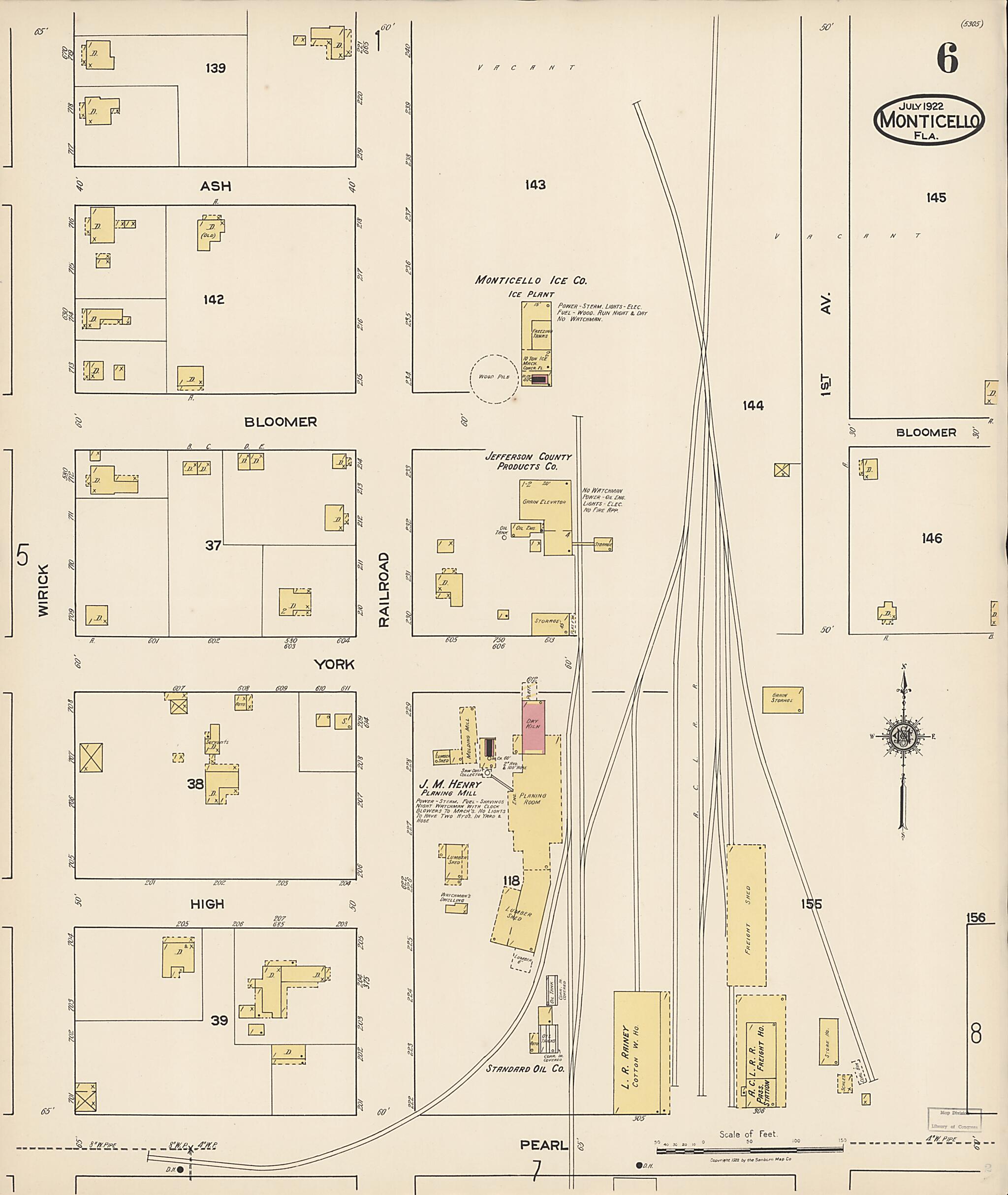 This old map of Monticello, Jefferson County, Florida was created by Sanborn Map Company in 1922