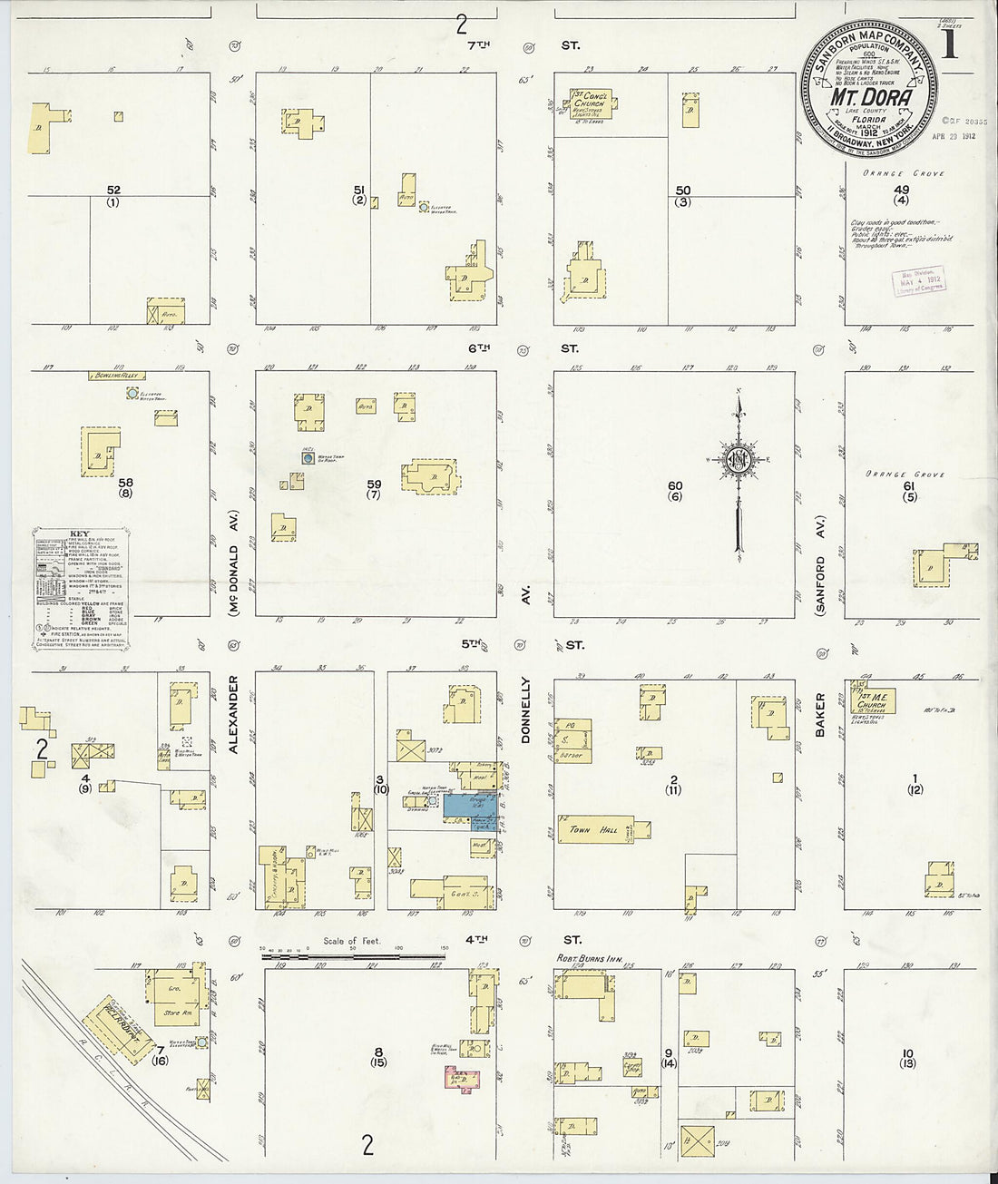 This old map of Mount Dora, Lake County, Florida was created by Sanborn Map Company in 1912