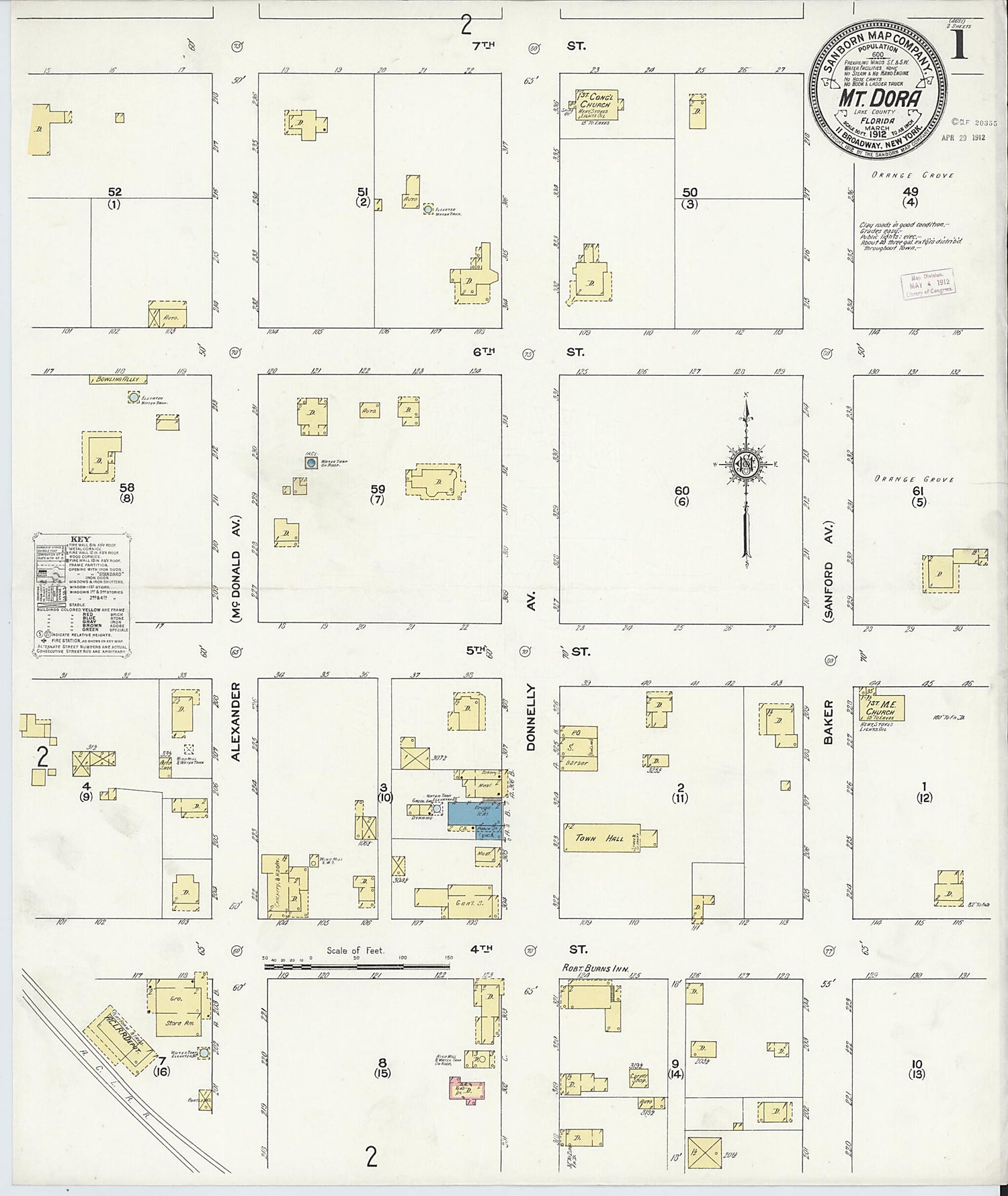 This old map of Mount Dora, Lake County, Florida was created by Sanborn Map Company in 1912
