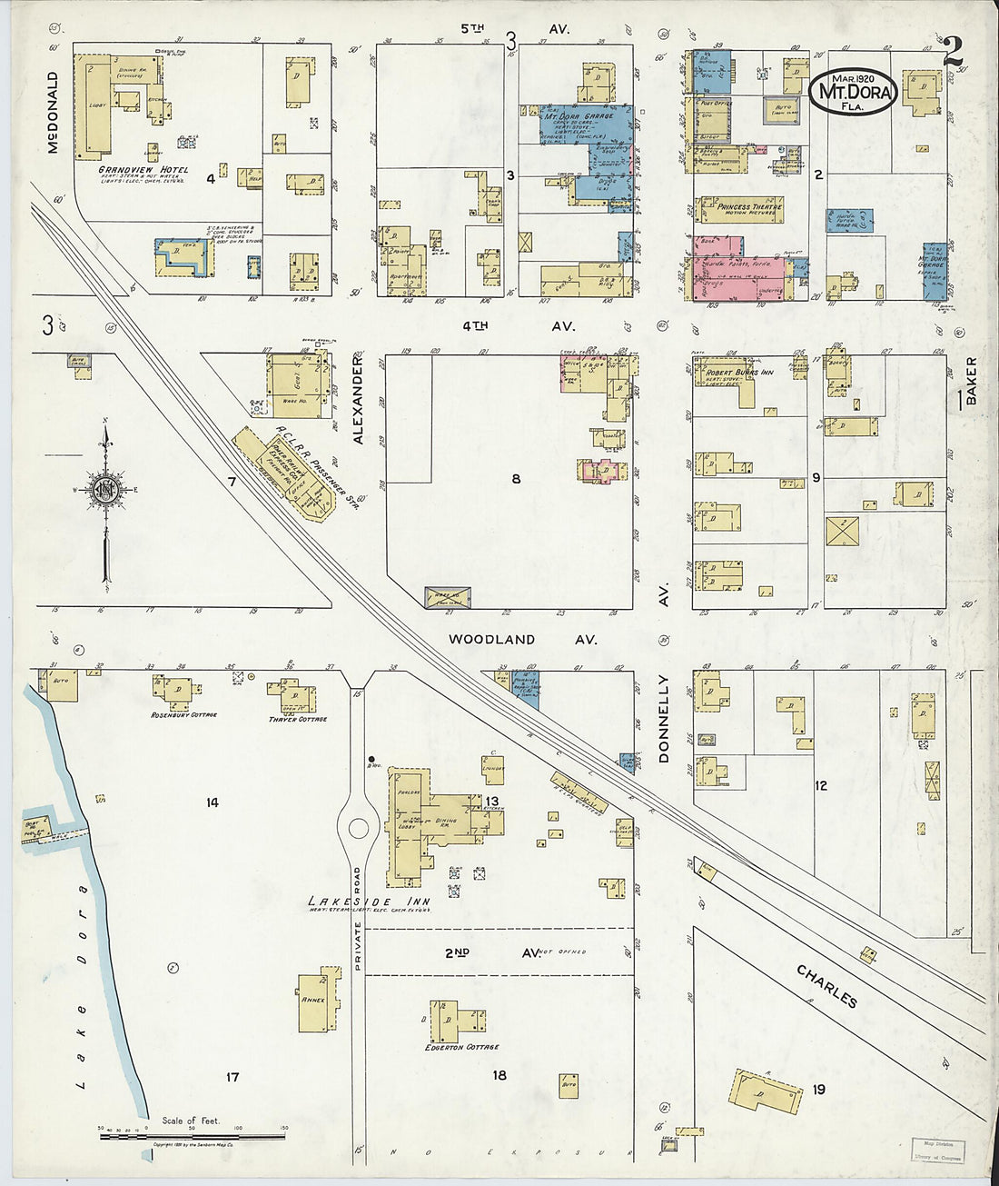 This old map of Mount Dora, Lake County, Florida was created by Sanborn Map Company in 1920