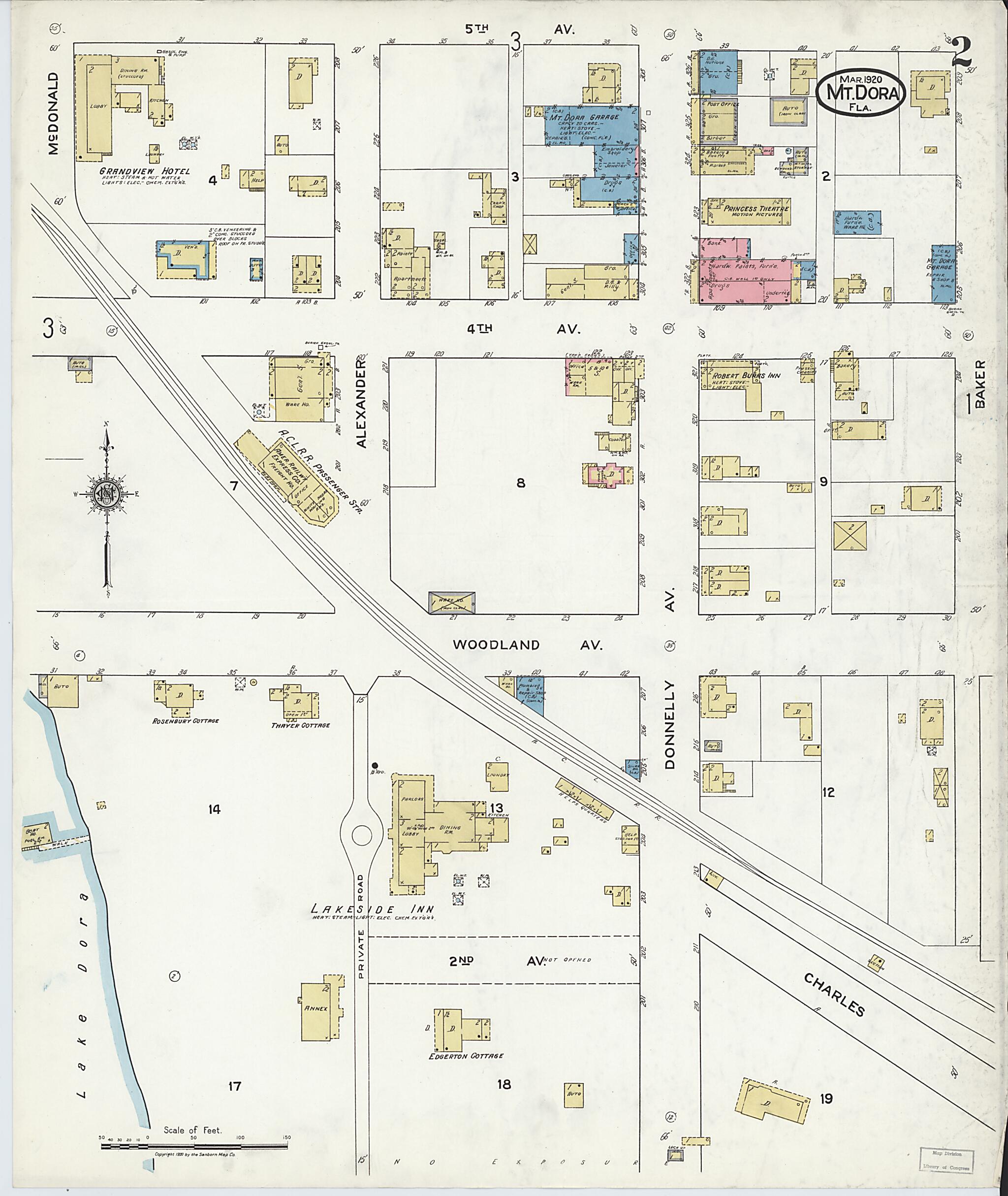 This old map of Mount Dora, Lake County, Florida was created by Sanborn Map Company in 1920