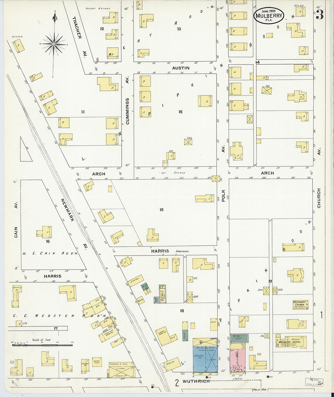 This old map of Mulberry, Polk County, Florida was created by Sanborn Map Company in 1909
