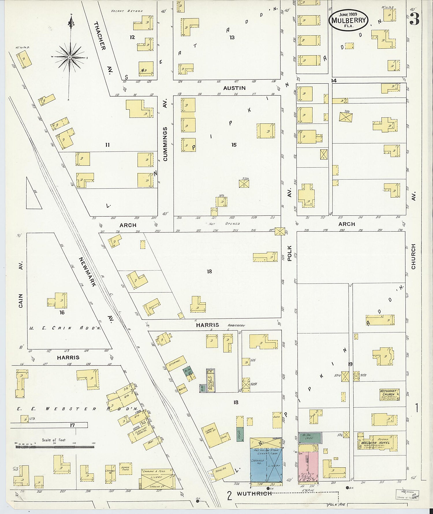 This old map of Mulberry, Polk County, Florida was created by Sanborn Map Company in 1909