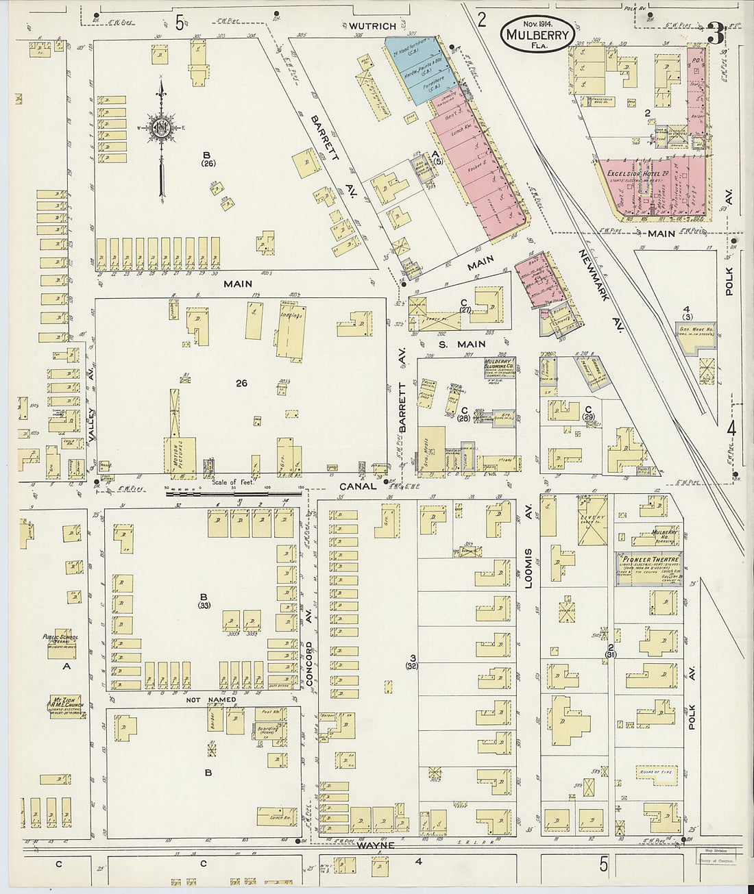This old map of Mulberry, Polk County, Florida was created by Sanborn Map Company in 1914