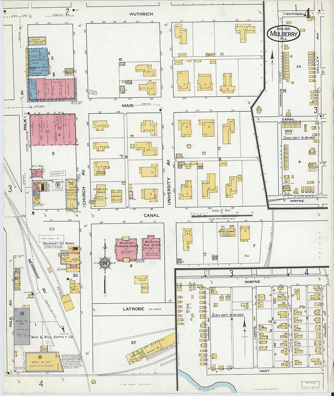 This old map of Mulberry, Polk County, Florida was created by Sanborn Map Company in 1919