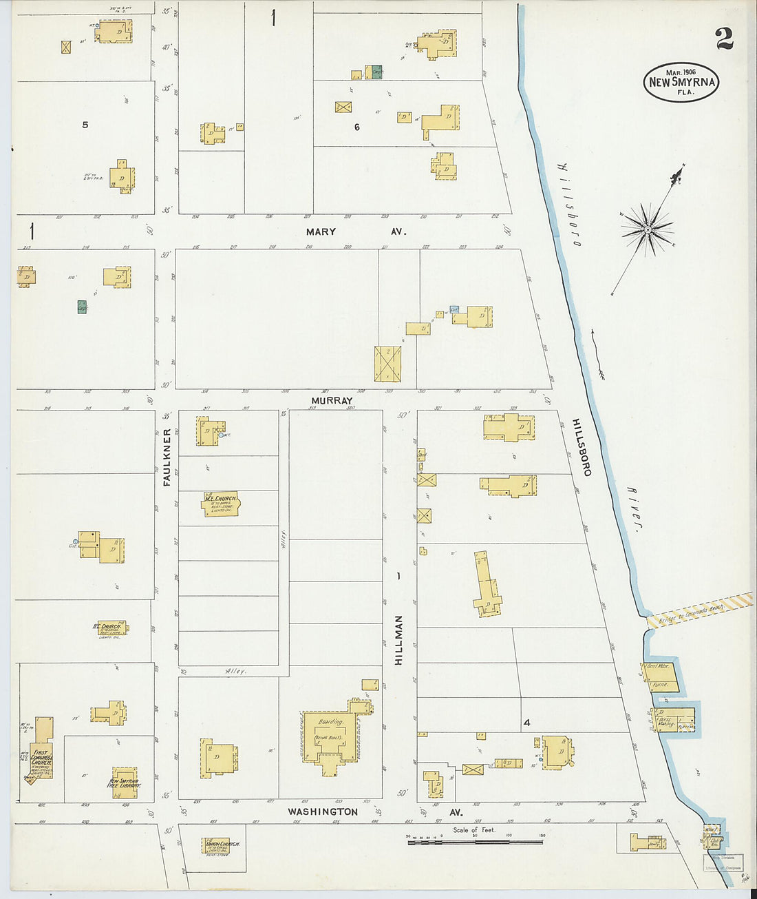 This old map of New Smyrna, Valusia County, Florida was created by Sanborn Map Company in 1906