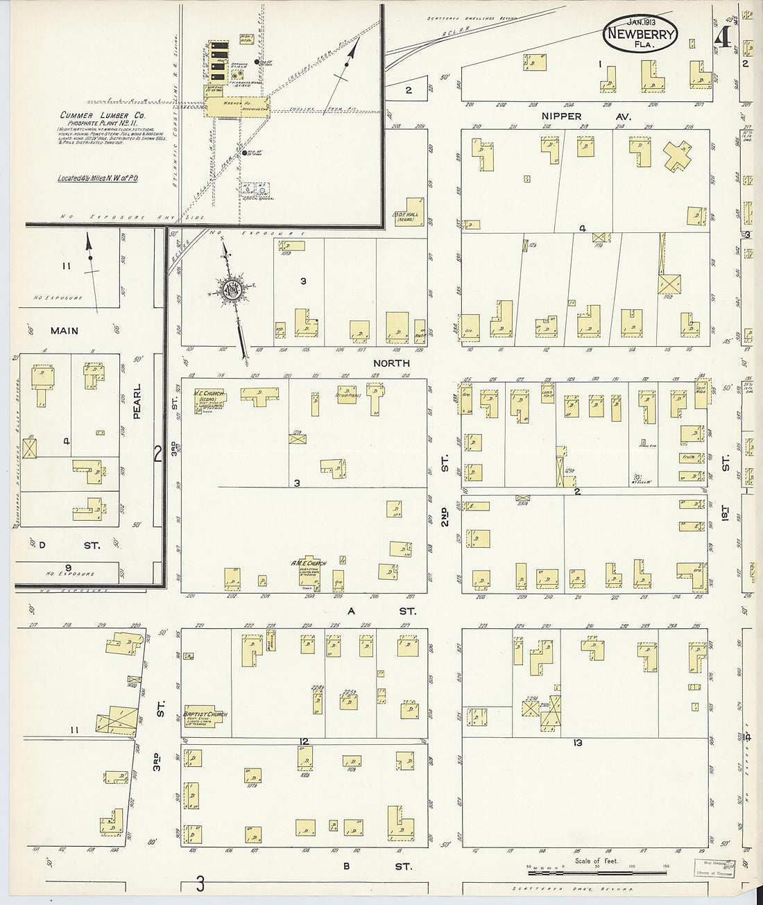 This old map of Newberry, Alachua County, Florida was created by Sanborn Map Company in 1913
