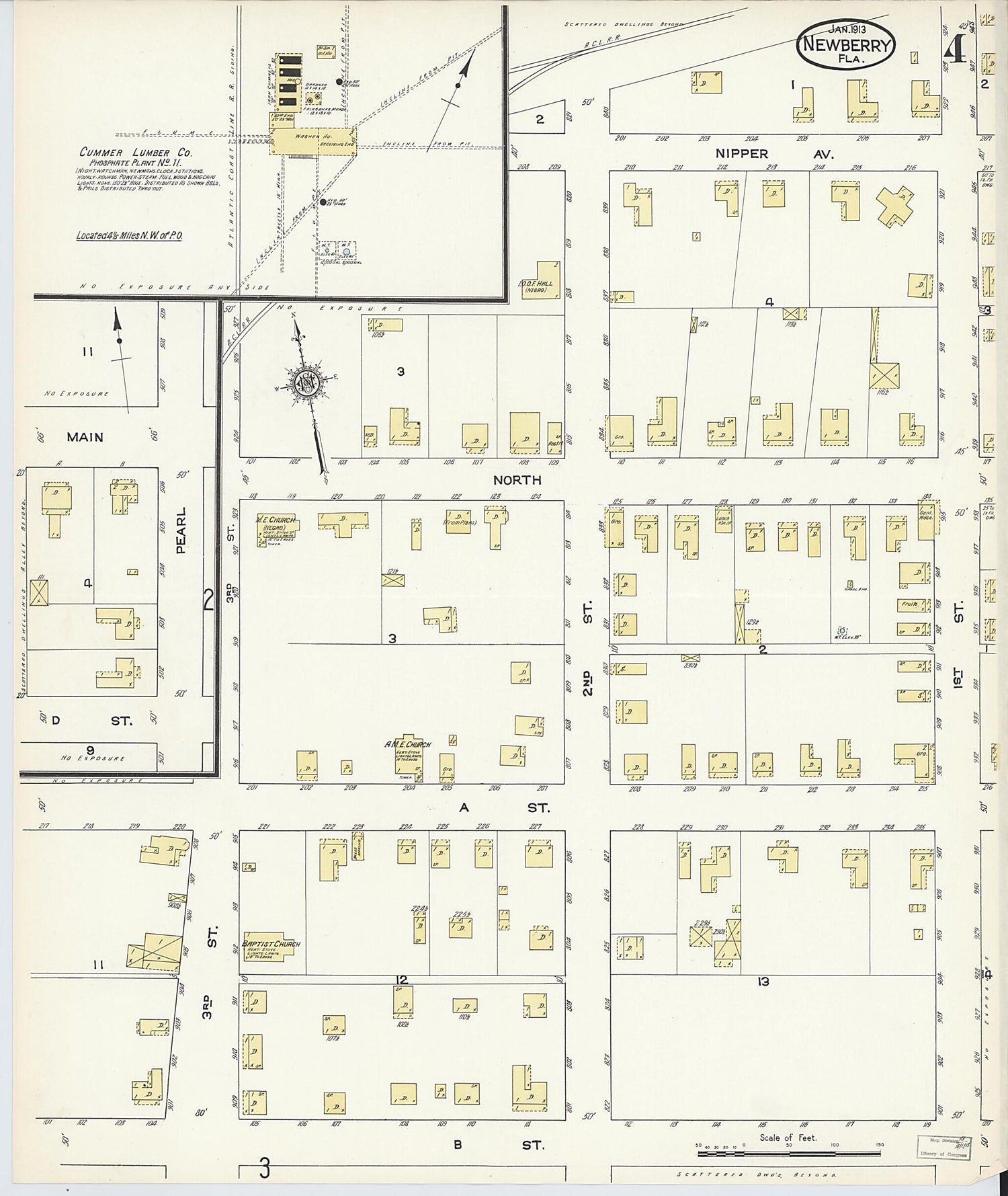 This old map of Newberry, Alachua County, Florida was created by Sanborn Map Company in 1913