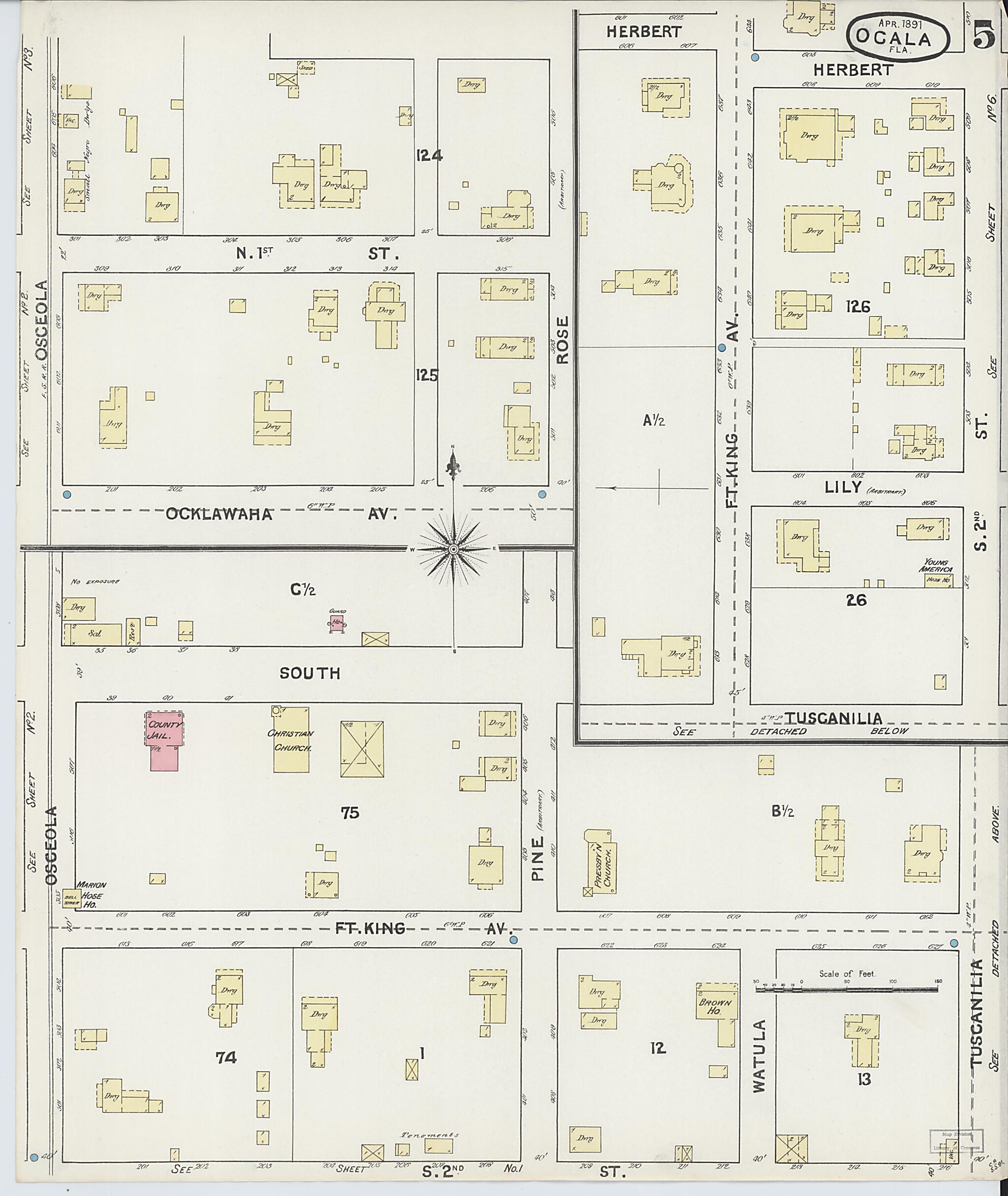 This old map of Ocala, Marion County, Florida was created by Sanborn Map Company in 1891