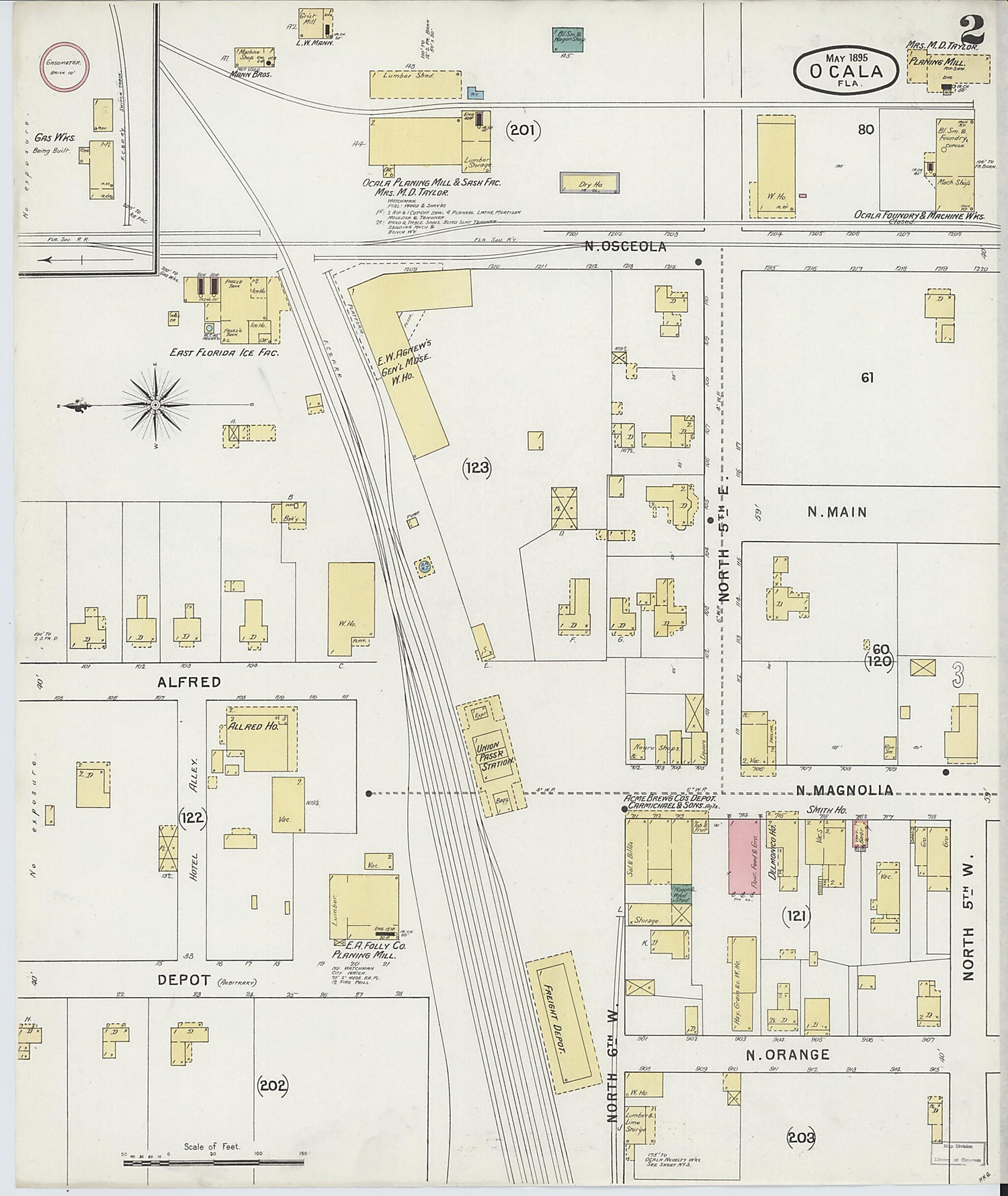 This old map of Ocala, Marion County, Florida was created by Sanborn Map Company in 1895