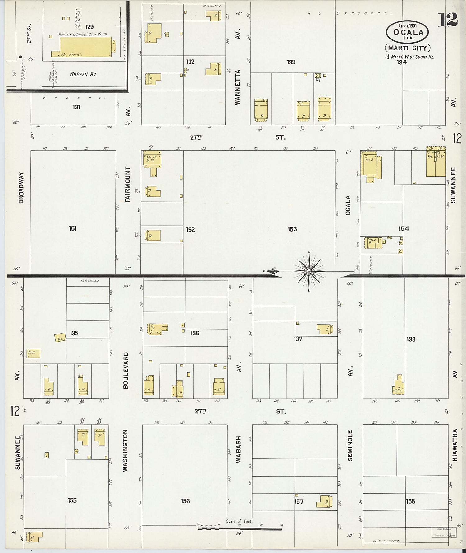 This old map of Ocala, Marion County, Florida was created by Sanborn Map Company in 1901