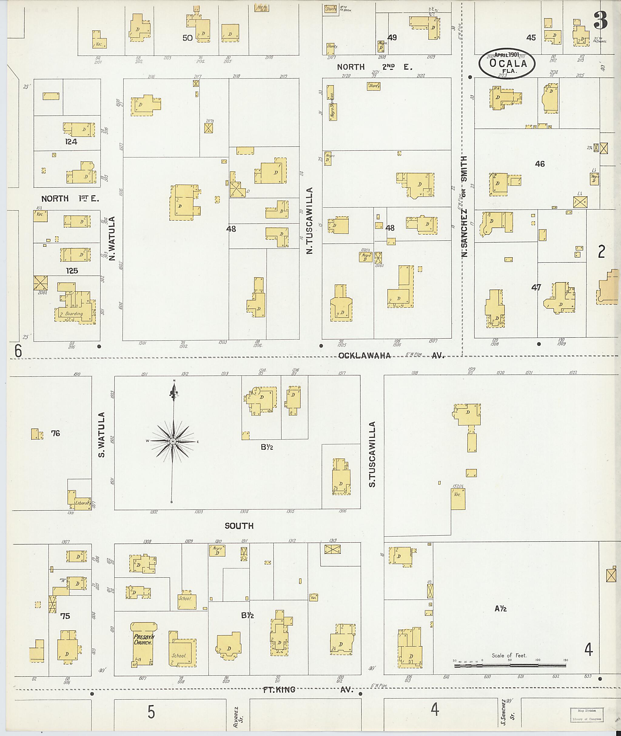 This old map of Ocala, Marion County, Florida was created by Sanborn Map Company in 1901