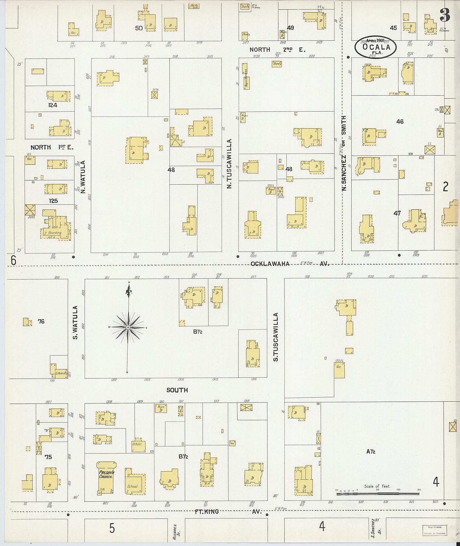 This old map of Ocala, Marion County, Florida was created by Sanborn Map Company in 1901