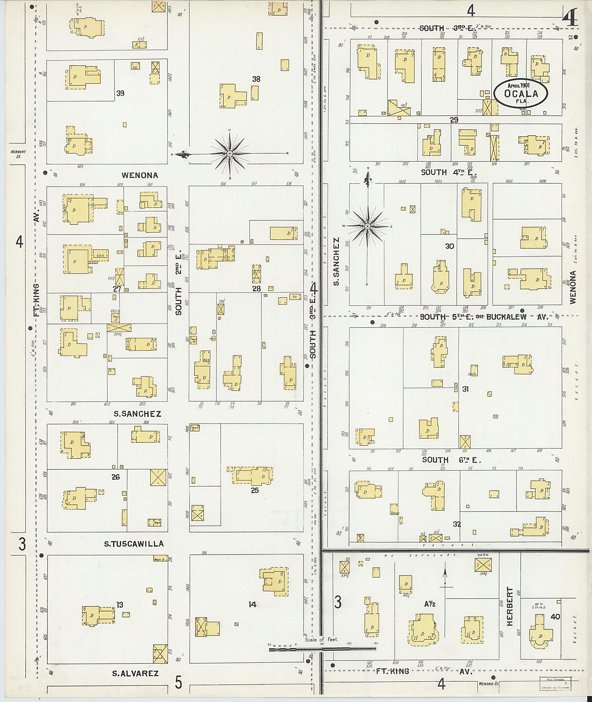This old map of Ocala, Marion County, Florida was created by Sanborn Map Company in 1901