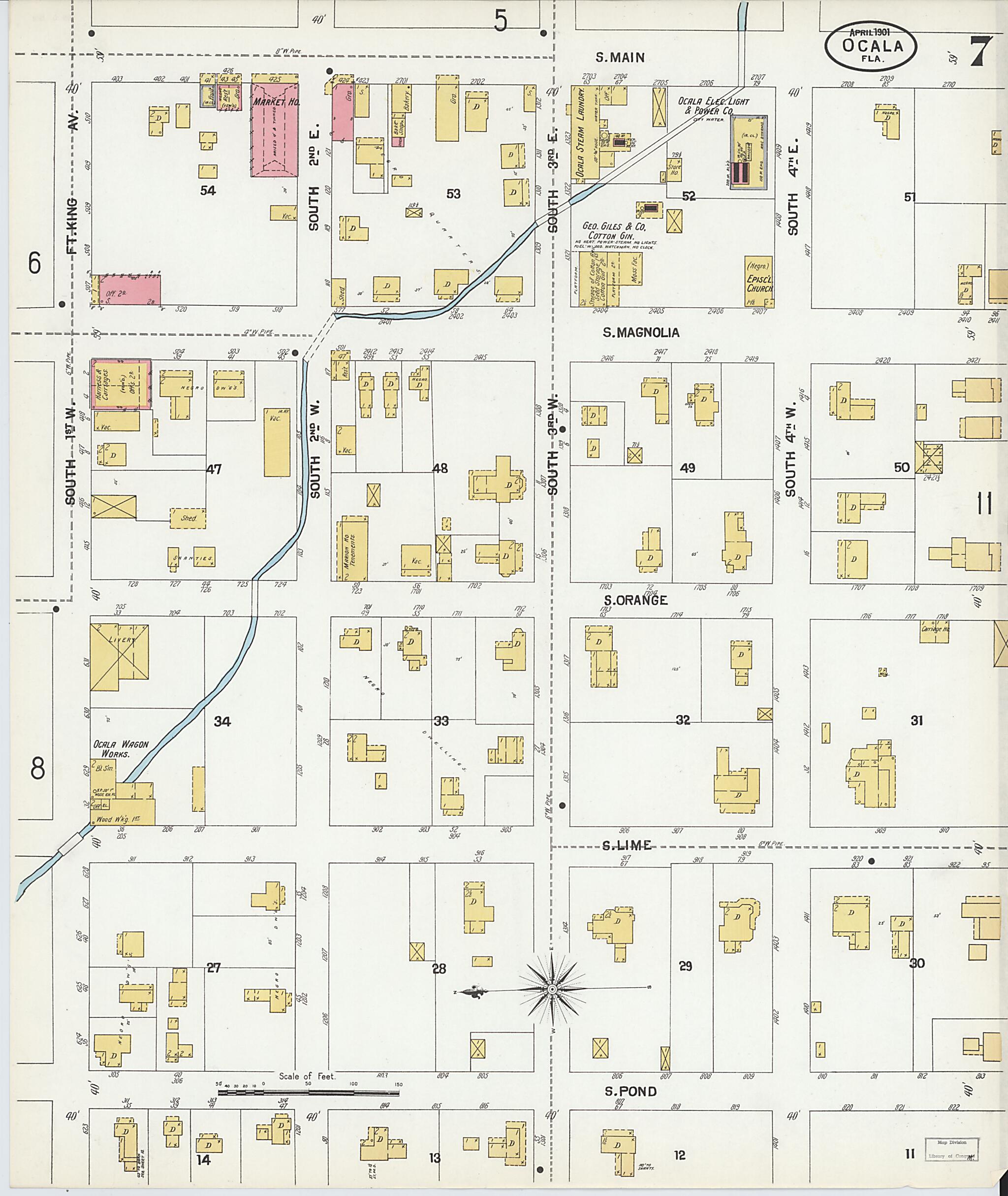 This old map of Ocala, Marion County, Florida was created by Sanborn Map Company in 1901
