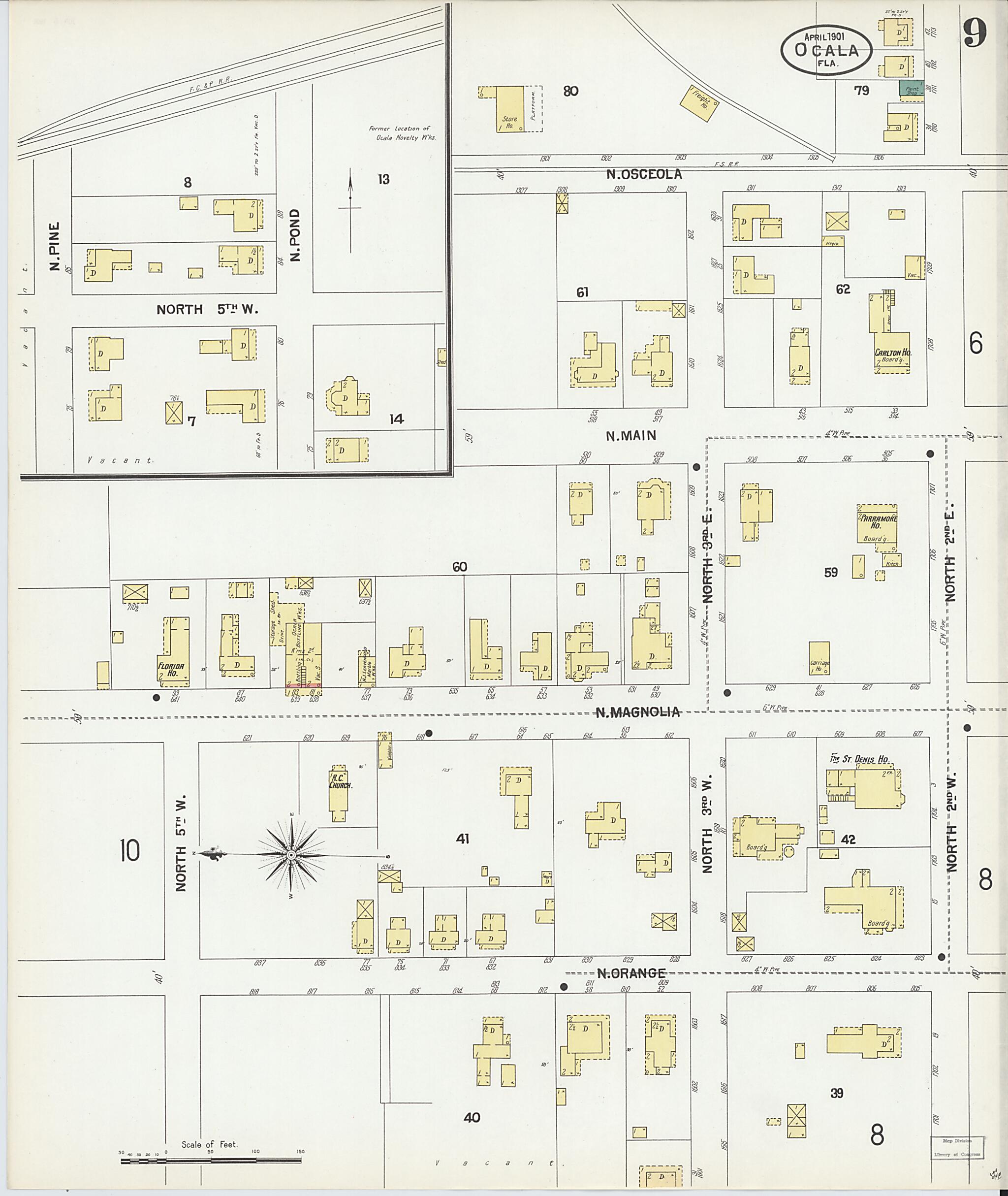 This old map of Ocala, Marion County, Florida was created by Sanborn Map Company in 1901