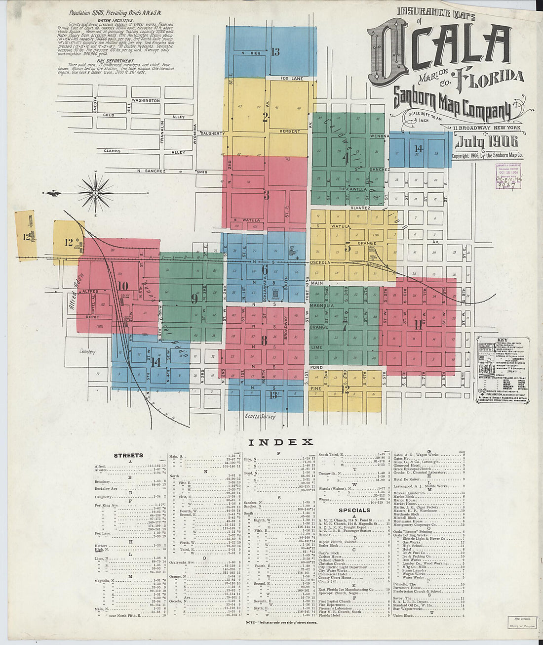 This old map of Ocala, Marion County, Florida was created by Sanborn Map Company in 1906