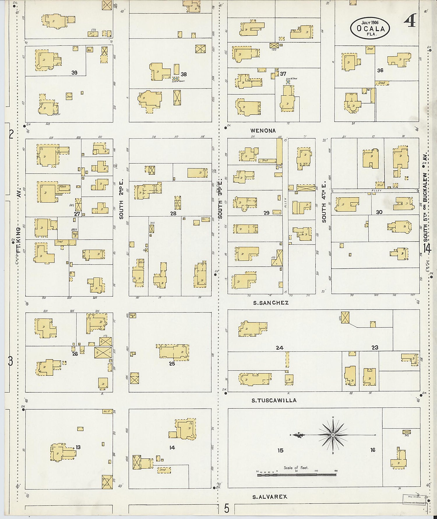This old map of Ocala, Marion County, Florida was created by Sanborn Map Company in 1906