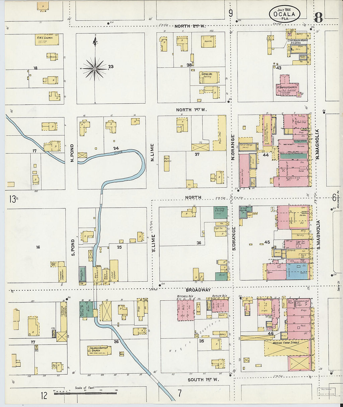 This old map of Ocala, Marion County, Florida was created by Sanborn Map Company in 1906