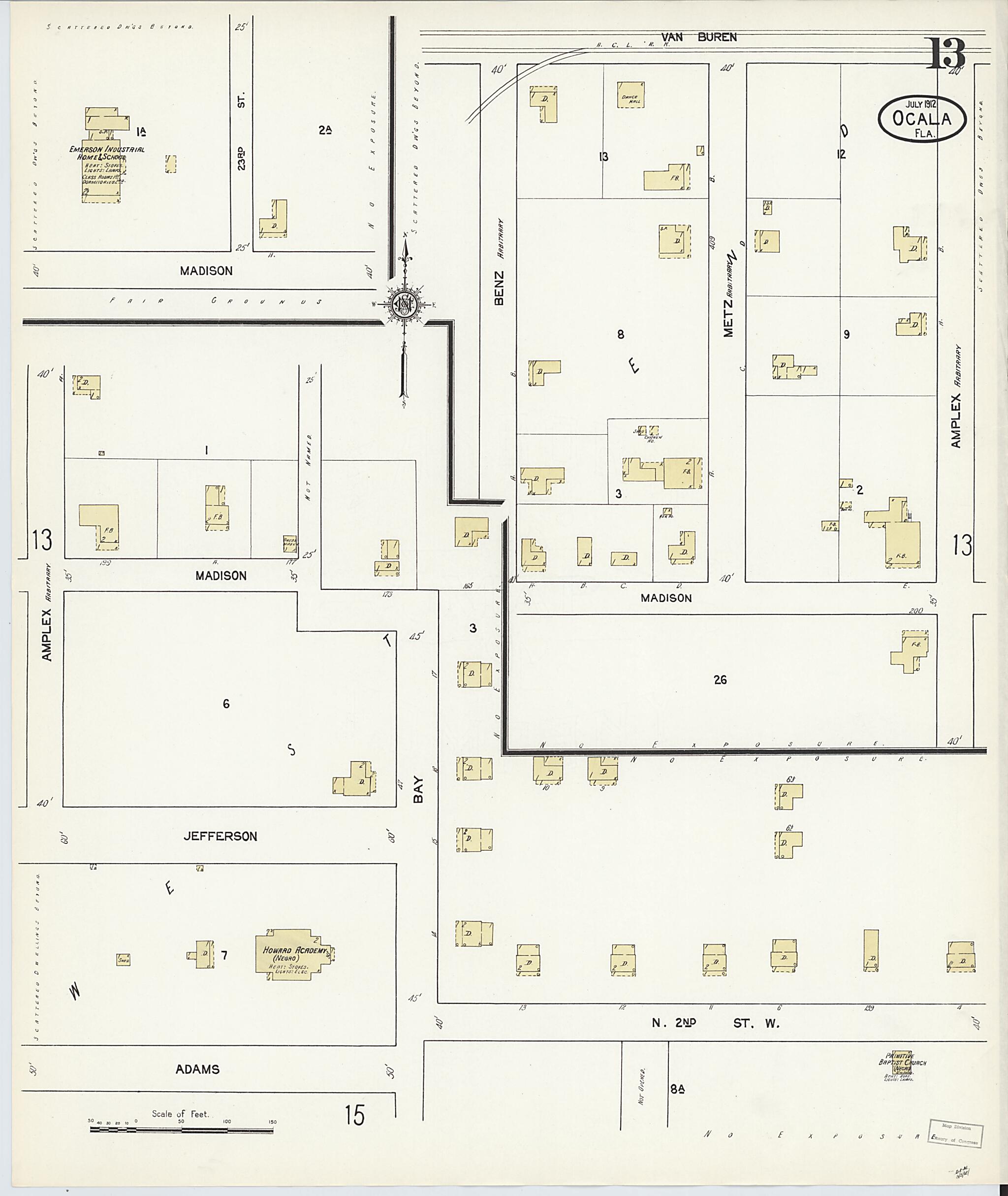 This old map of Ocala, Marion County, Florida was created by Sanborn Map Company in 1912