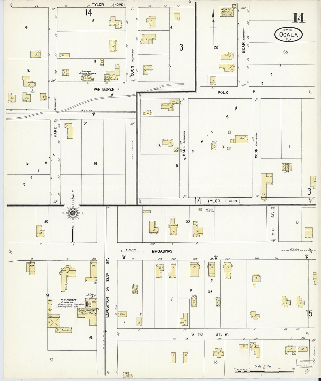 This old map of Ocala, Marion County, Florida was created by Sanborn Map Company in 1912