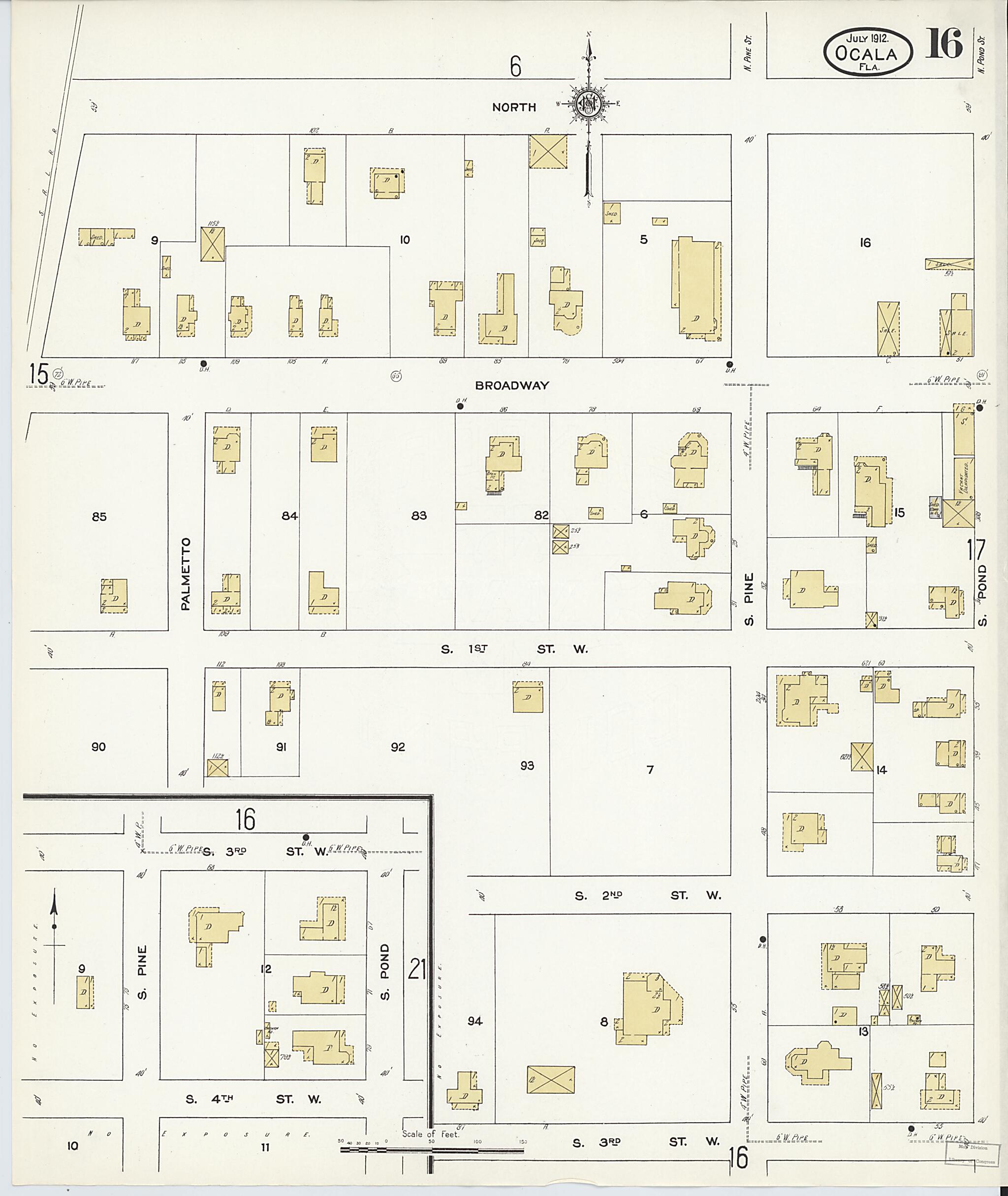 This old map of Ocala, Marion County, Florida was created by Sanborn Map Company in 1912