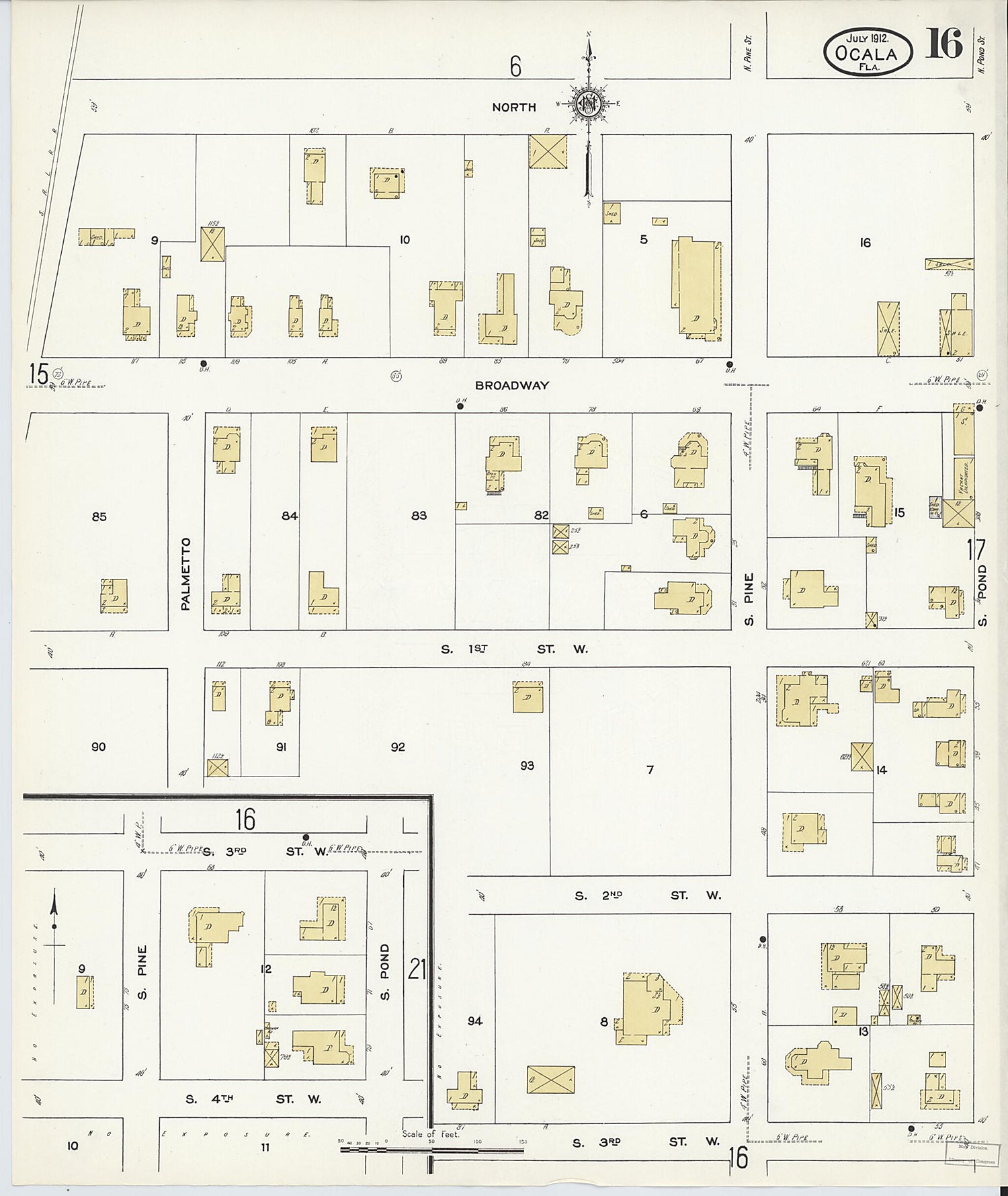 This old map of Ocala, Marion County, Florida was created by Sanborn Map Company in 1912
