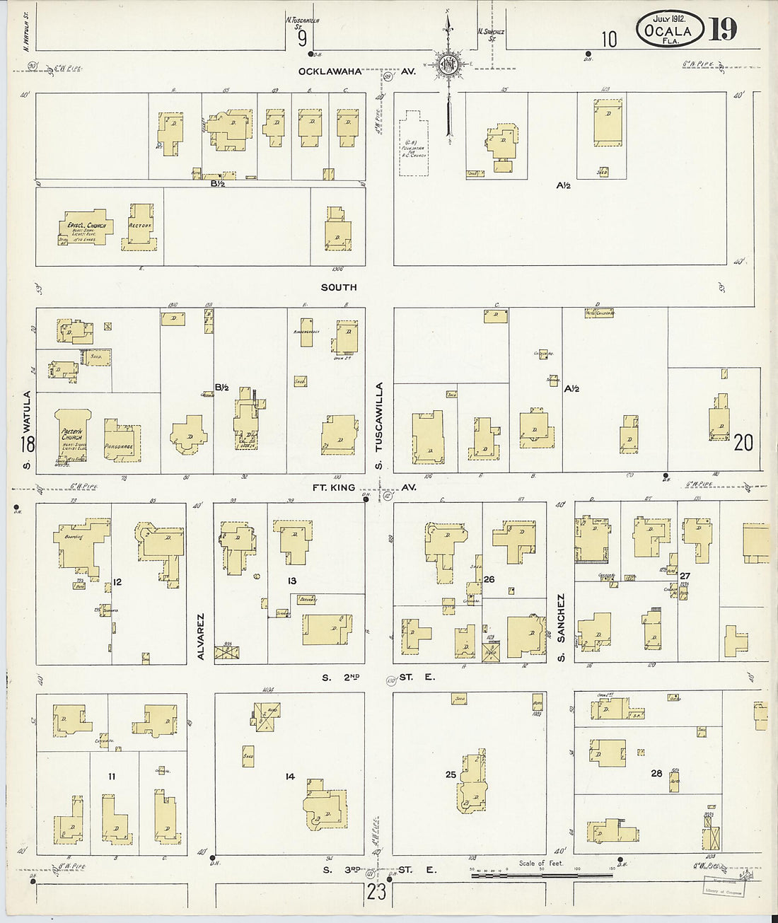 This old map of Ocala, Marion County, Florida was created by Sanborn Map Company in 1912