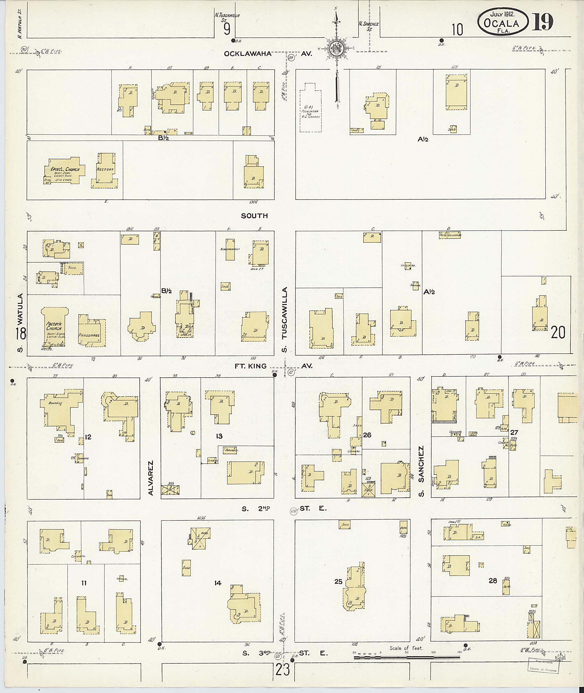 This old map of Ocala, Marion County, Florida was created by Sanborn Map Company in 1912