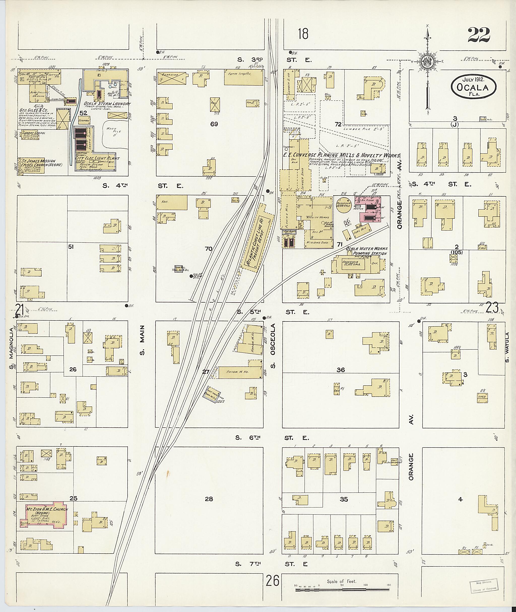 This old map of Ocala, Marion County, Florida was created by Sanborn Map Company in 1912