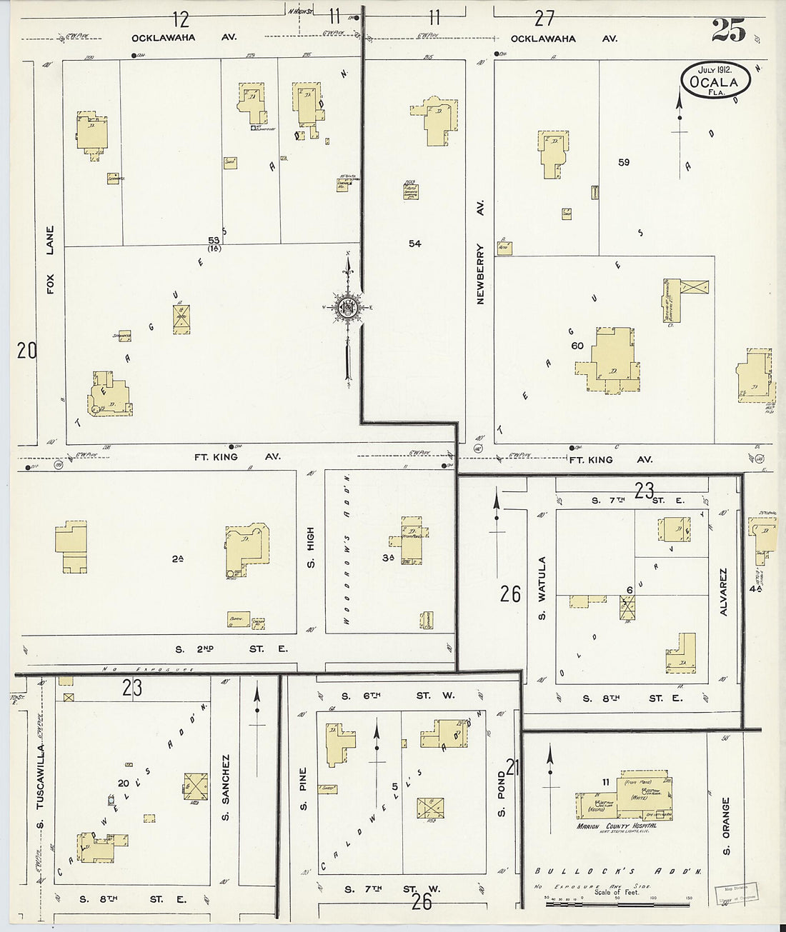 This old map of Ocala, Marion County, Florida was created by Sanborn Map Company in 1912