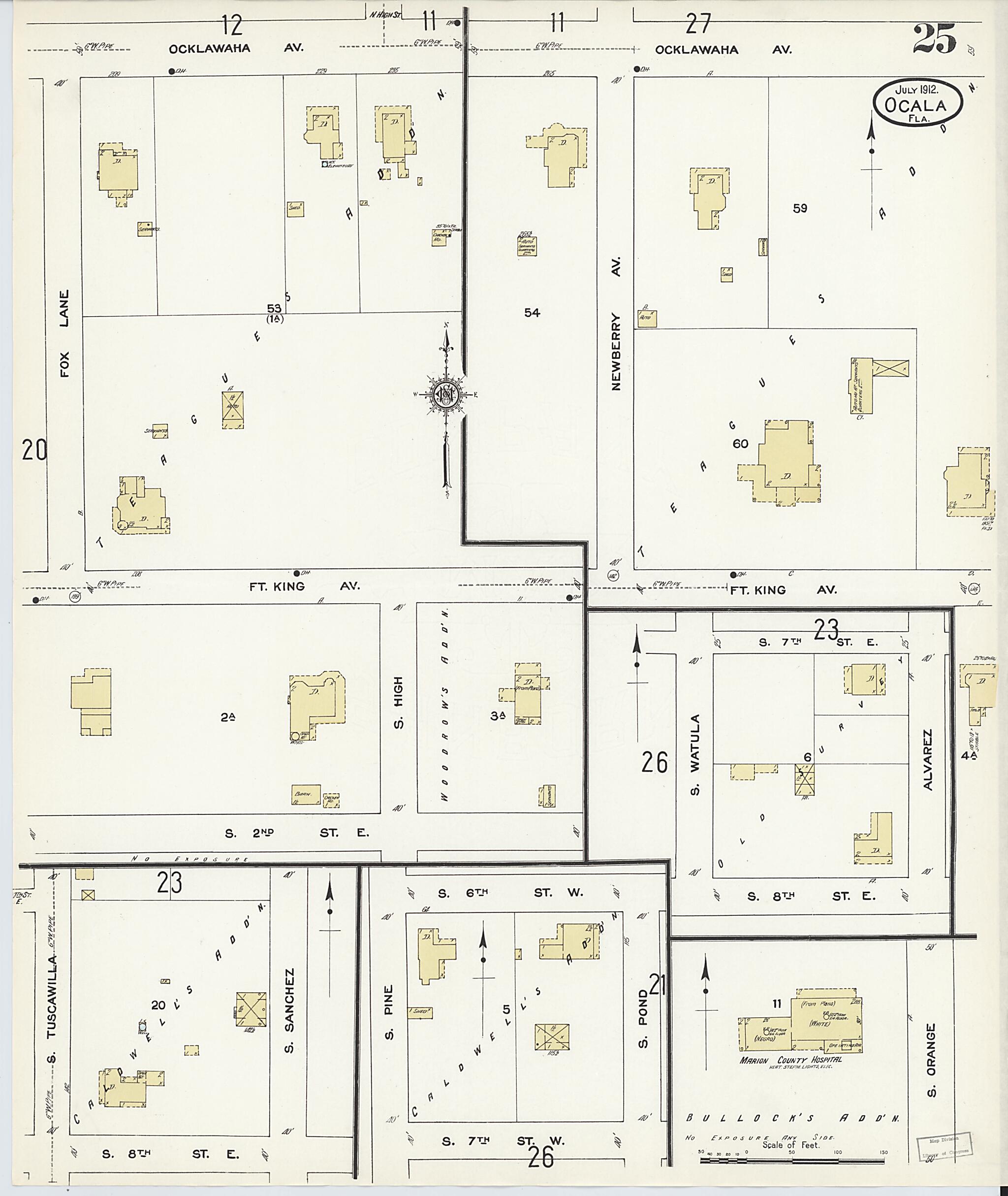 This old map of Ocala, Marion County, Florida was created by Sanborn Map Company in 1912