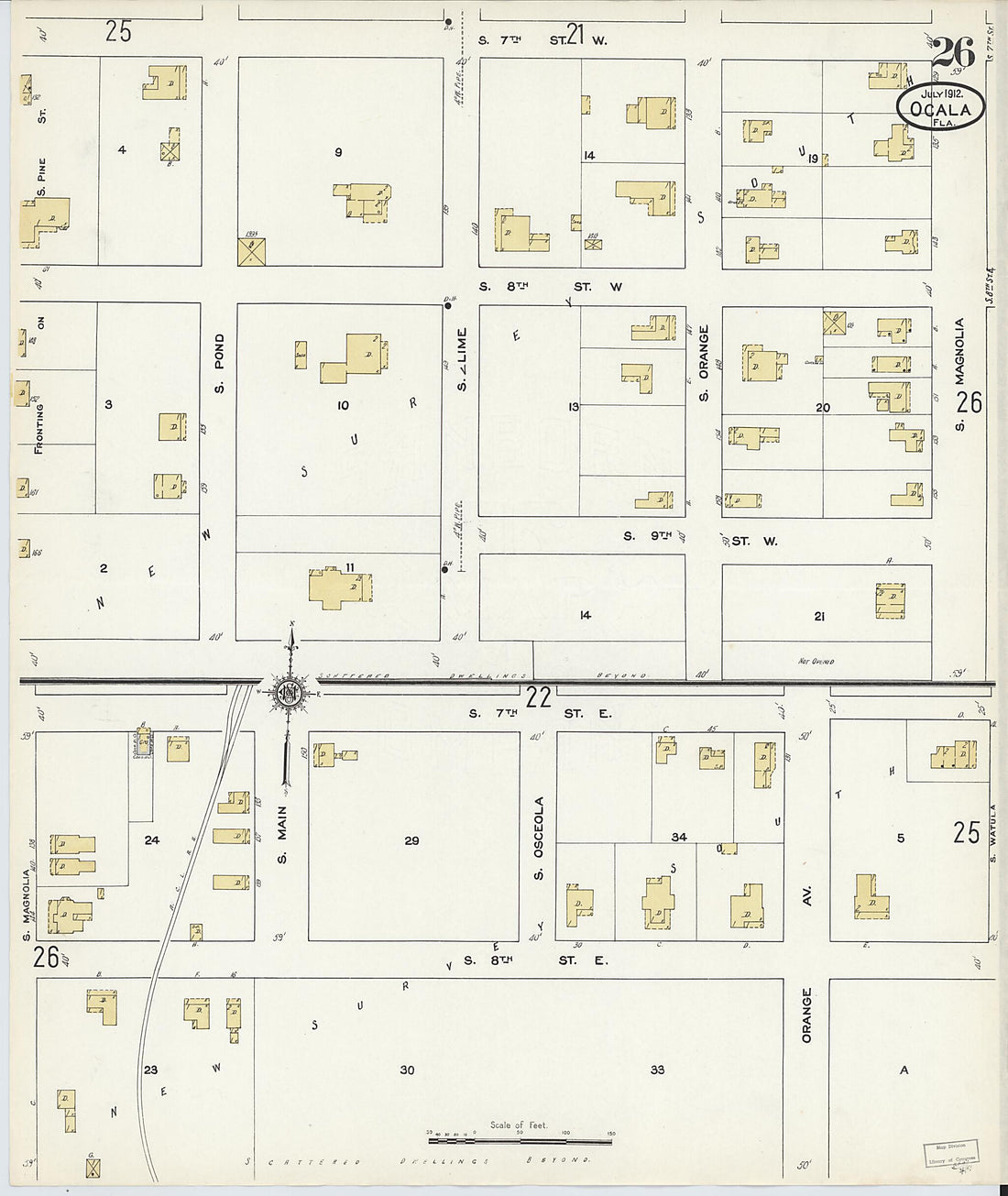 This old map of Ocala, Marion County, Florida was created by Sanborn Map Company in 1912