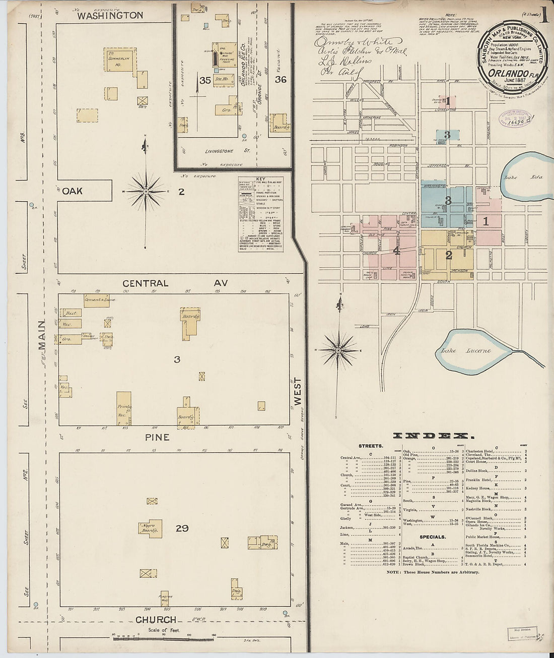 This old map of Orlando, Orange County, Florida was created by Sanborn Map Company in 1887