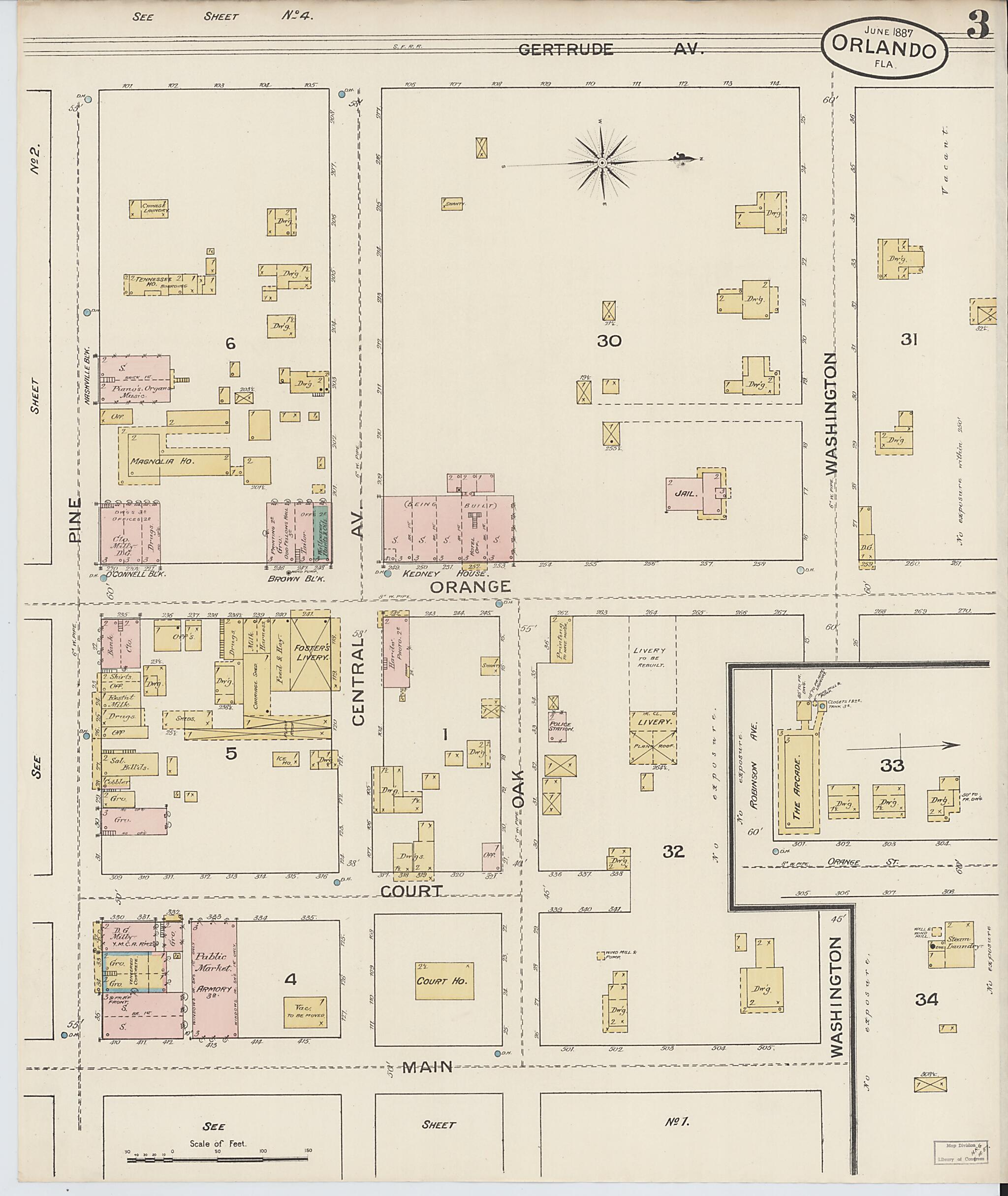 This old map of Orlando, Orange County, Florida was created by Sanborn Map Company in 1887