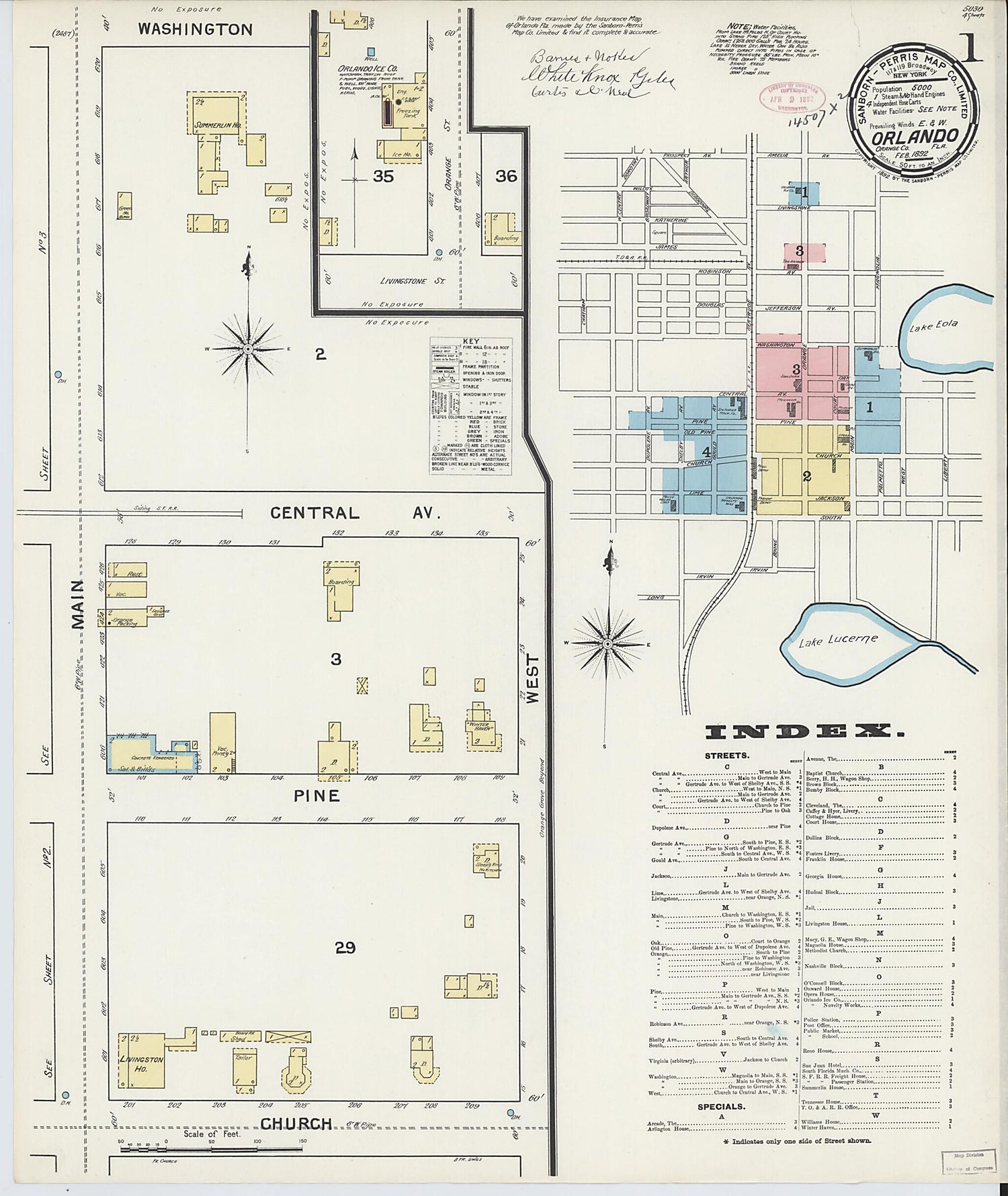 This old map of Orlando, Orange County, Florida was created by Sanborn Map Company in 1892